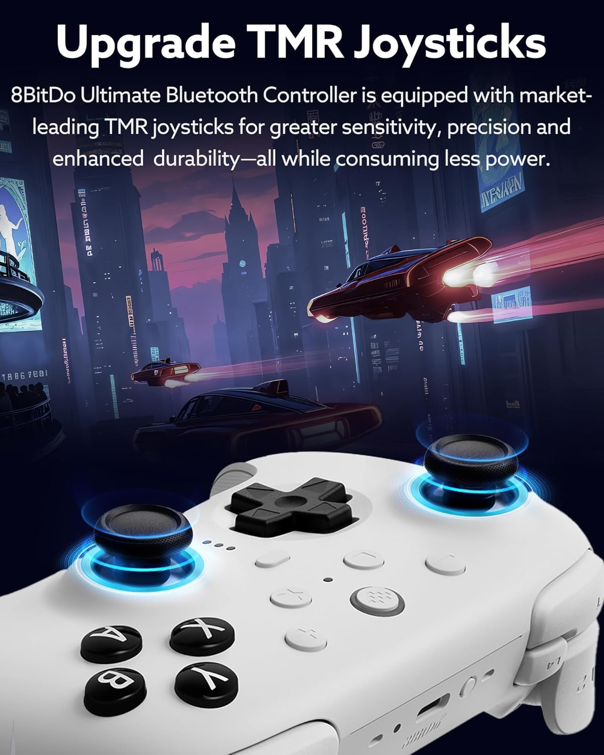 8Bitdo Ultimate 2 Bluetooth Controller (TMR Joystick Update), RGB Fire Ring, Switchable Hall Effect/Tactile Triggers, Vibration and Motion Control for Switch/Switch 2, Windows PC (White) image number 5