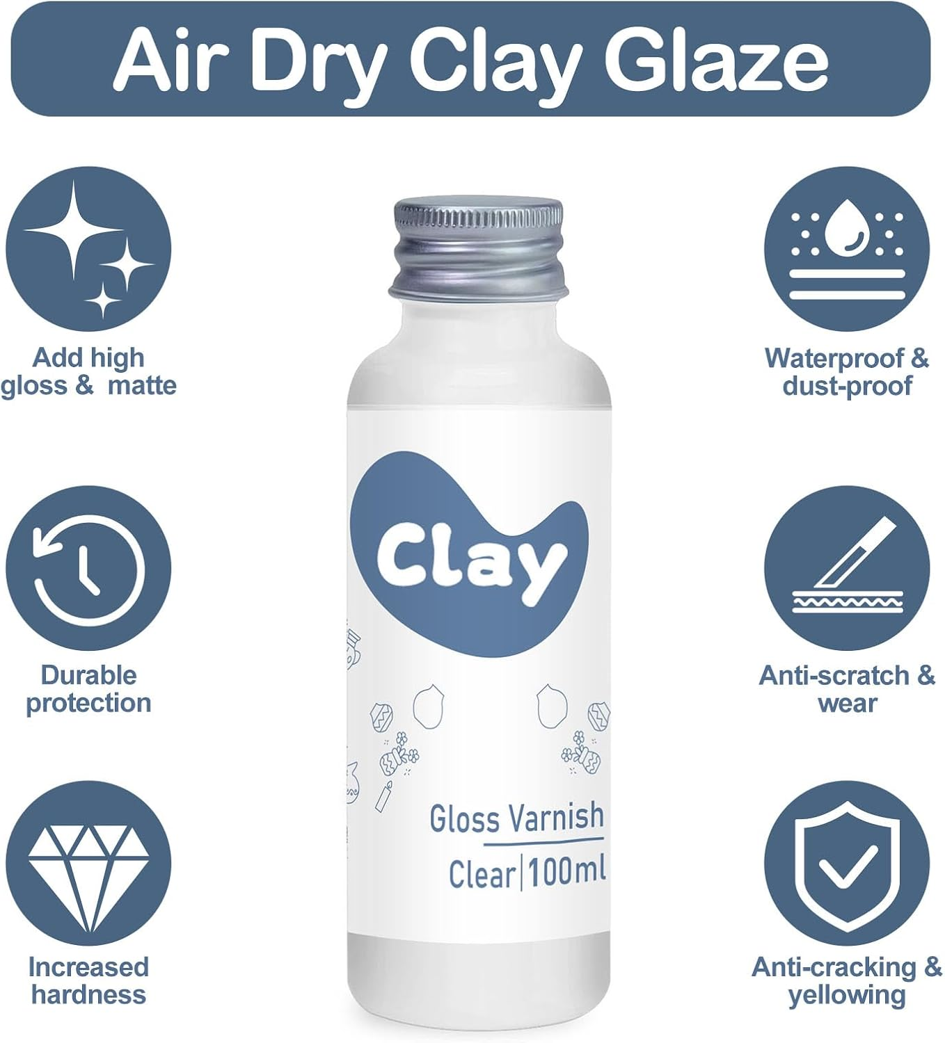 Air Dry Clay Glaze Kit, 2 X 100Ml Gloss Matte Clay Varnish Sealant, Water Proof, High Luster Finish, Scratch Resistant, for Craft Pottery image number 5