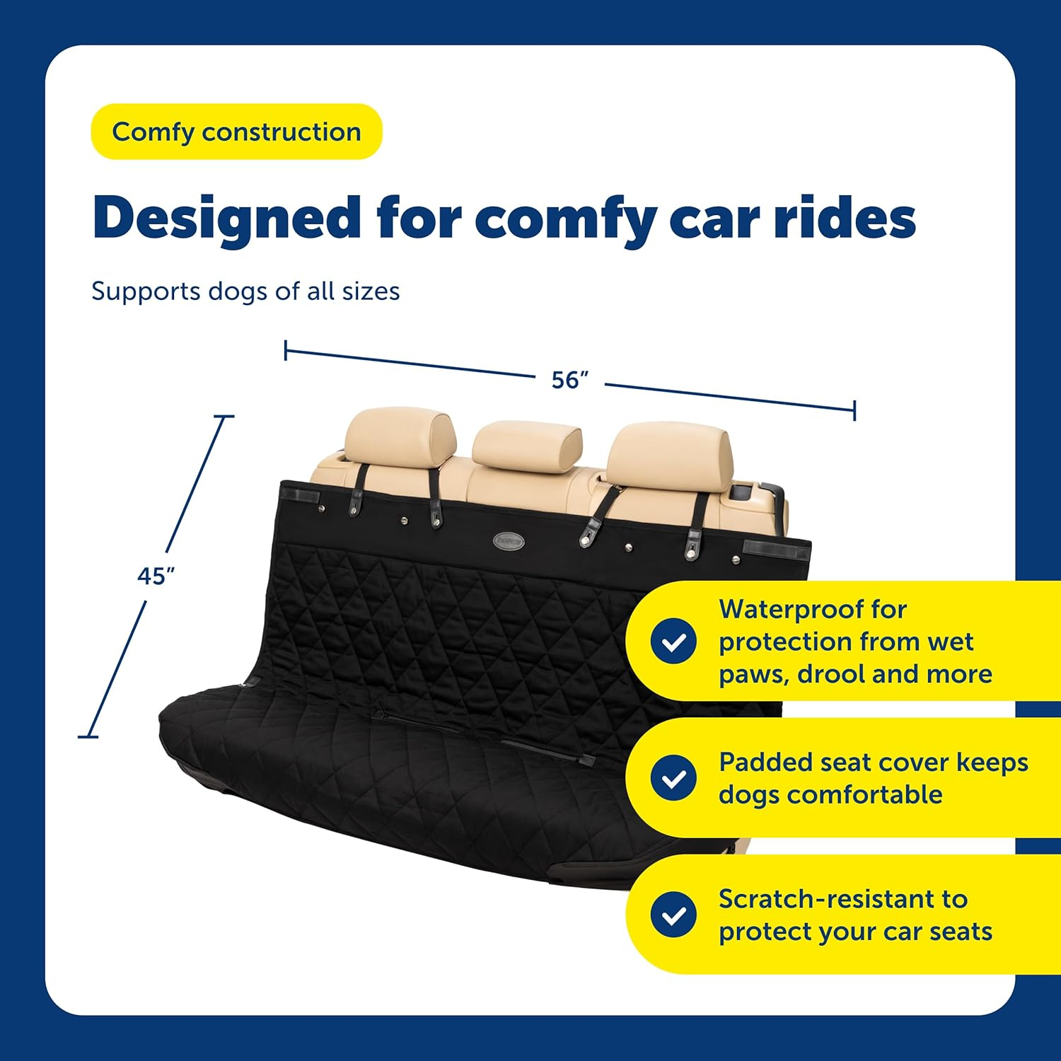 Petsafe Happy Ride Quilted Bench Seat Cover &ndash; Waterproof and Durable &ndash; Machine Washable &ndash; Fits Most Cars, Trucks and Suvs &ndash; Backseat Protection for Pet Paws, Scratches and Dog Hair image number 6