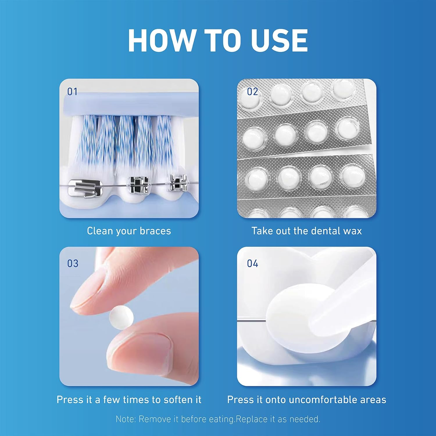 Orthodontic Wax for Braces, Dental Wax, Pre-Cut Bowl Shape Dental Strips, No Kneading Required, Individually Wrapped, 120 Count image number 5