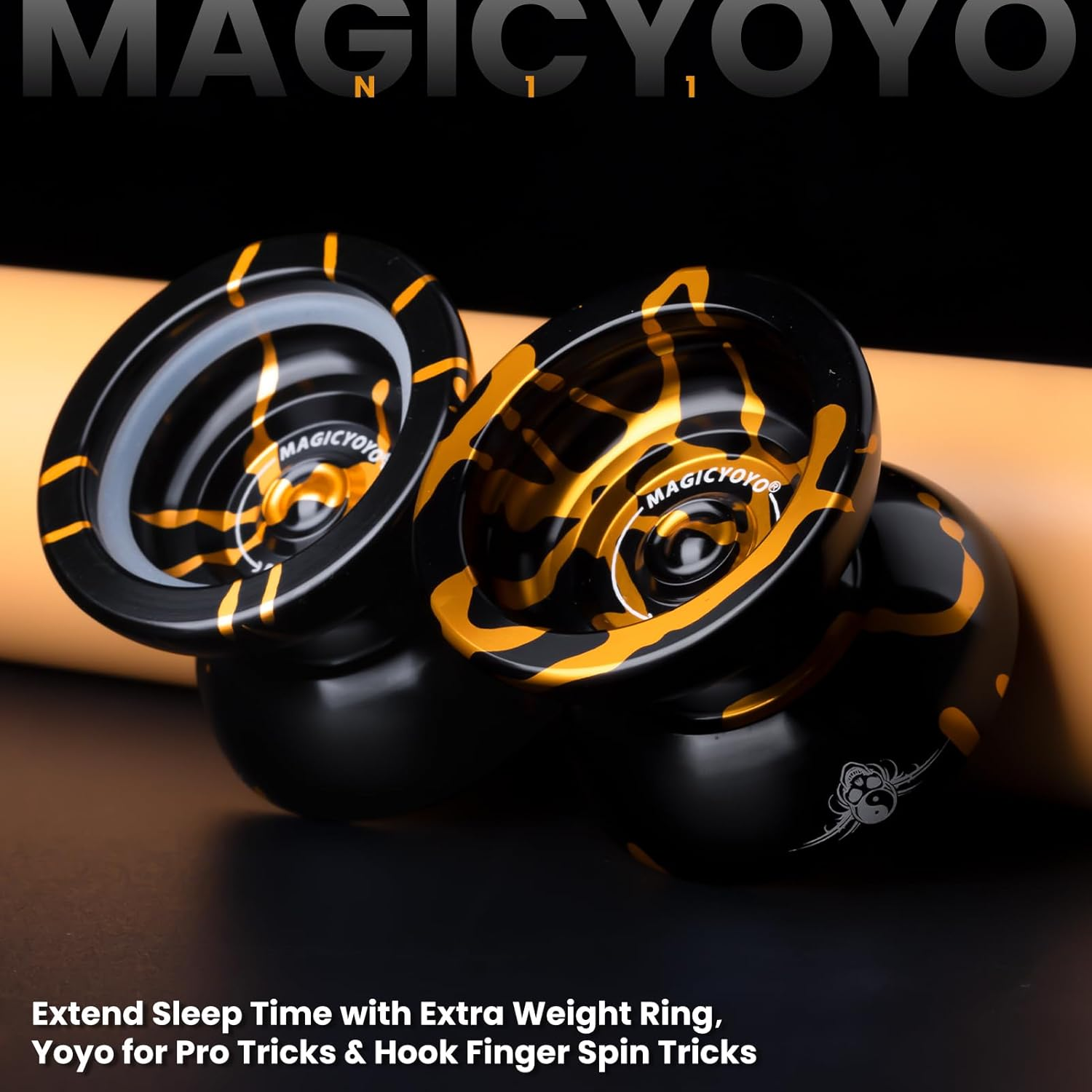 MAGICYOYO N11 Professional Unresponsive Yoyo N11 Alloy Aluminum Yoyo Ball (Black with Golden) with Bag, Glove, 12 Yoyo Strings and Responsive Yoyo Bearing Kit for Dual Purpose Use image number 4