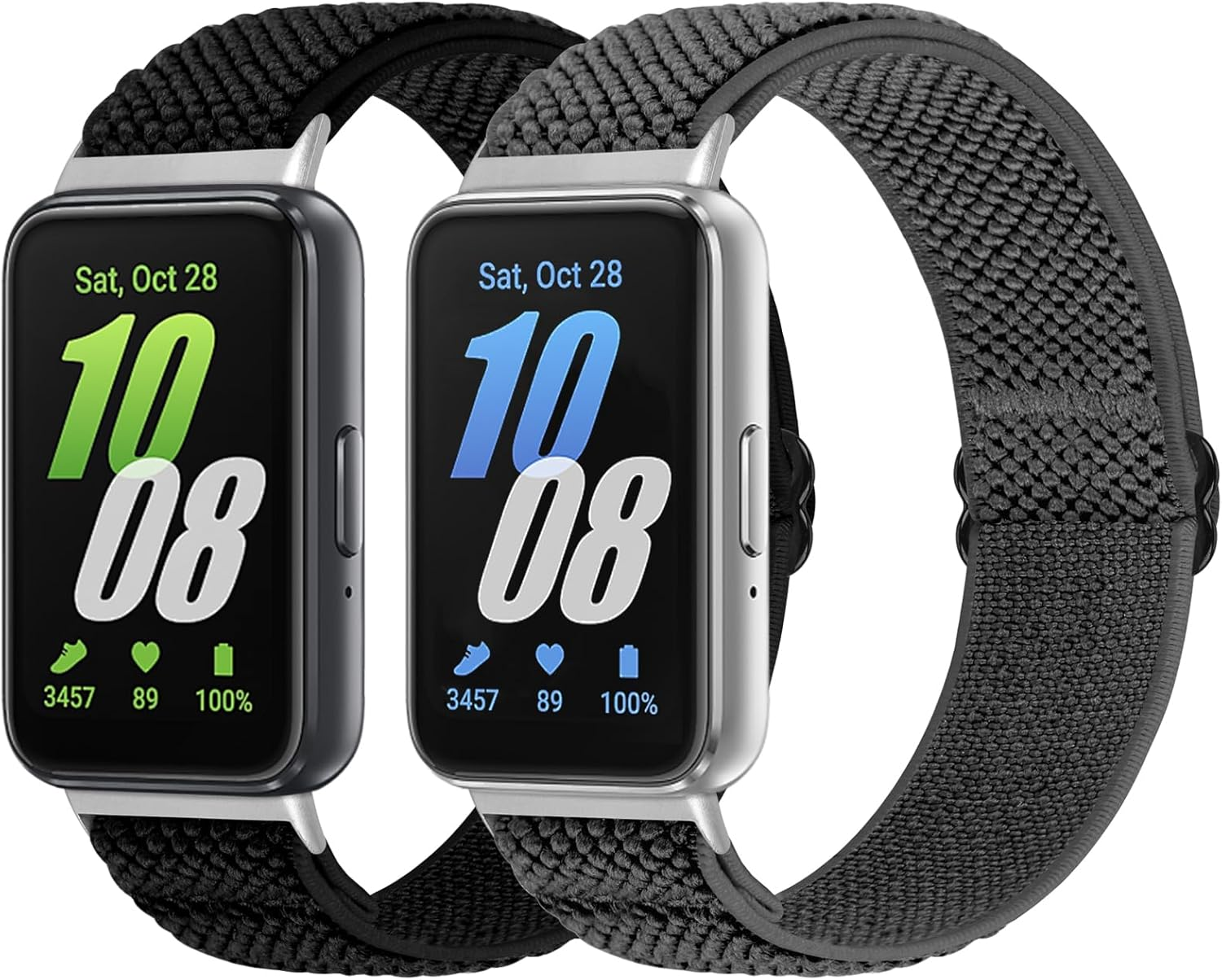 2 Pack Elastic Band Compatible with Samsung Galaxy Fit 3, Adjustable Solo Loop Breathable Nylon Sport Band for Woman Man