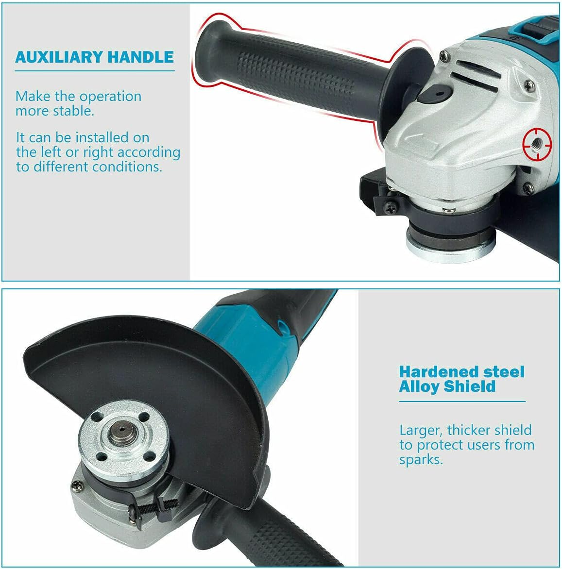 TOBAIL Cordless Brushless 18V 125Mm Angle Grinder with 2 Li-Ion 3A Battery, 5 Disc, Battery Charger Angle Grinder Kit Carrying Case image number 5