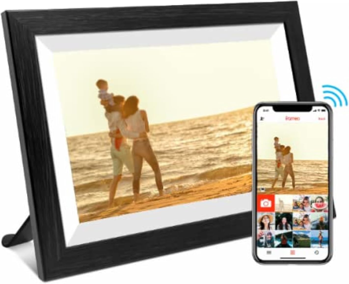 Luvlink Digital Photo Frame! Brown Smart Frameo Wifi Connected Photo Frame - 10 Inch, 1280X800, 16 GB. Send Photos to Your Loved Ones from Anywhere!
