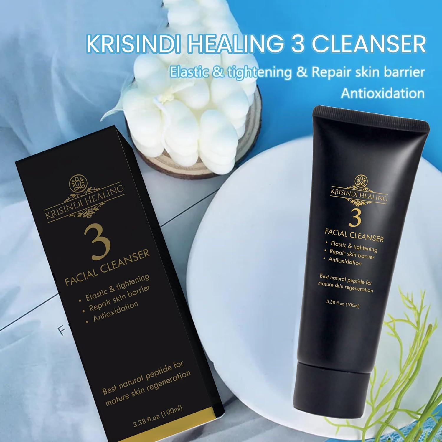 3 Facial Cleanser by Krisindi Healing, 100Ml Cream Cleanser for Mature Skin Ghk-Cu Peptide Niacinamide Amino Acids Gentle Daily Cleanser for Radiant Balanced Skin Gently image number 5