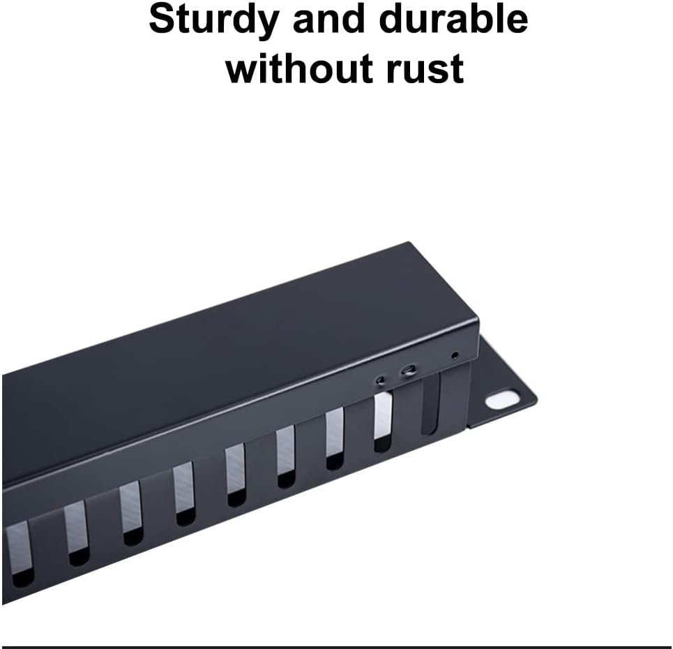 1U Cable Management Rack with Mounting Screws, 24 Slot/48 Port Metal Finger Duct Wire Organizer with Cover image number 3