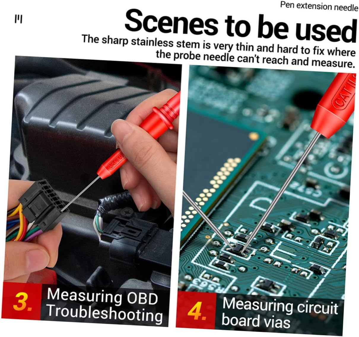 OKUMEYR 2 Pairs 2Mm Stainless Steel Test Probes 600V 10A Cat Ii for Multimeter Non-Destructive Back Probing with Brass Tips Automotive Diagnostic Tool image number 3