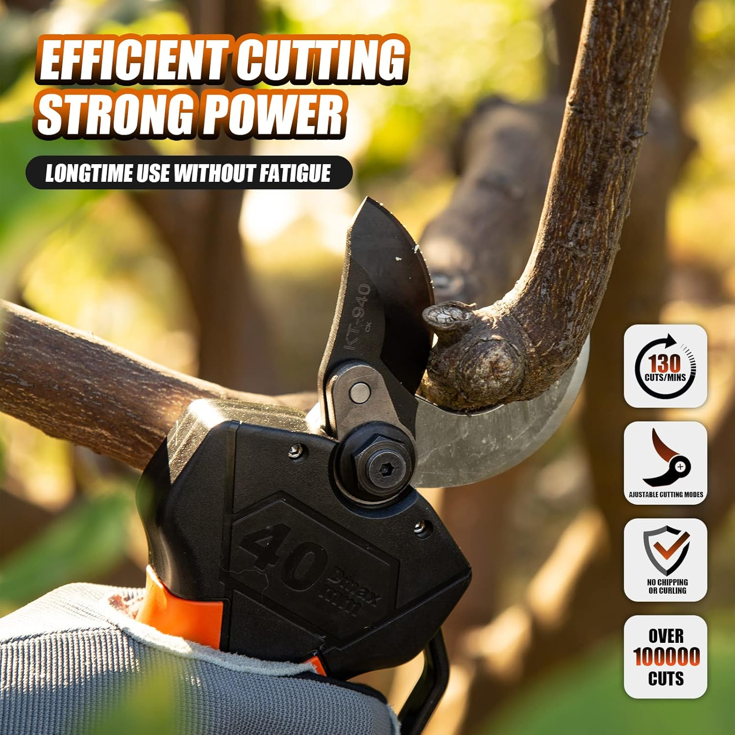 Electric Pruning Shears 40MM, Kebtek Professional Pruning Shears Battery Powered 18V Brushless Motor 2Pack 2AH Rechargeable Lithium Battery-Lcd Display Screen (KT940 Pruner Set) image number 2