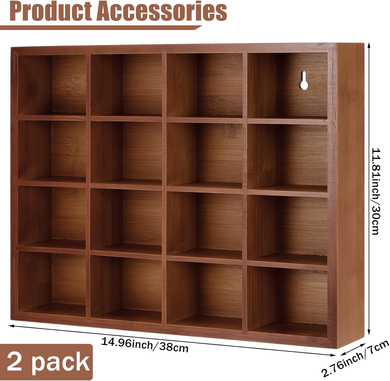 Wesiti Tie Box Organizer Wall Mounted Tie Rack with 16 Compartments Bamboo Belt Holder for Men Scarf Necktie Home Wall Closet(Dark Brown Color,2 Piece) image number 2