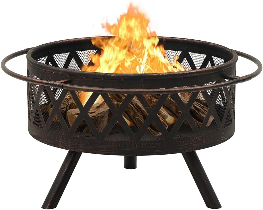 'Vidaxl Large XXL Steel Fire Pit with Poker in Ic Design &ndash; Black and Brown Outdoor Patio Fire Bowl for Garden Decor and Warm Evenings image number 2