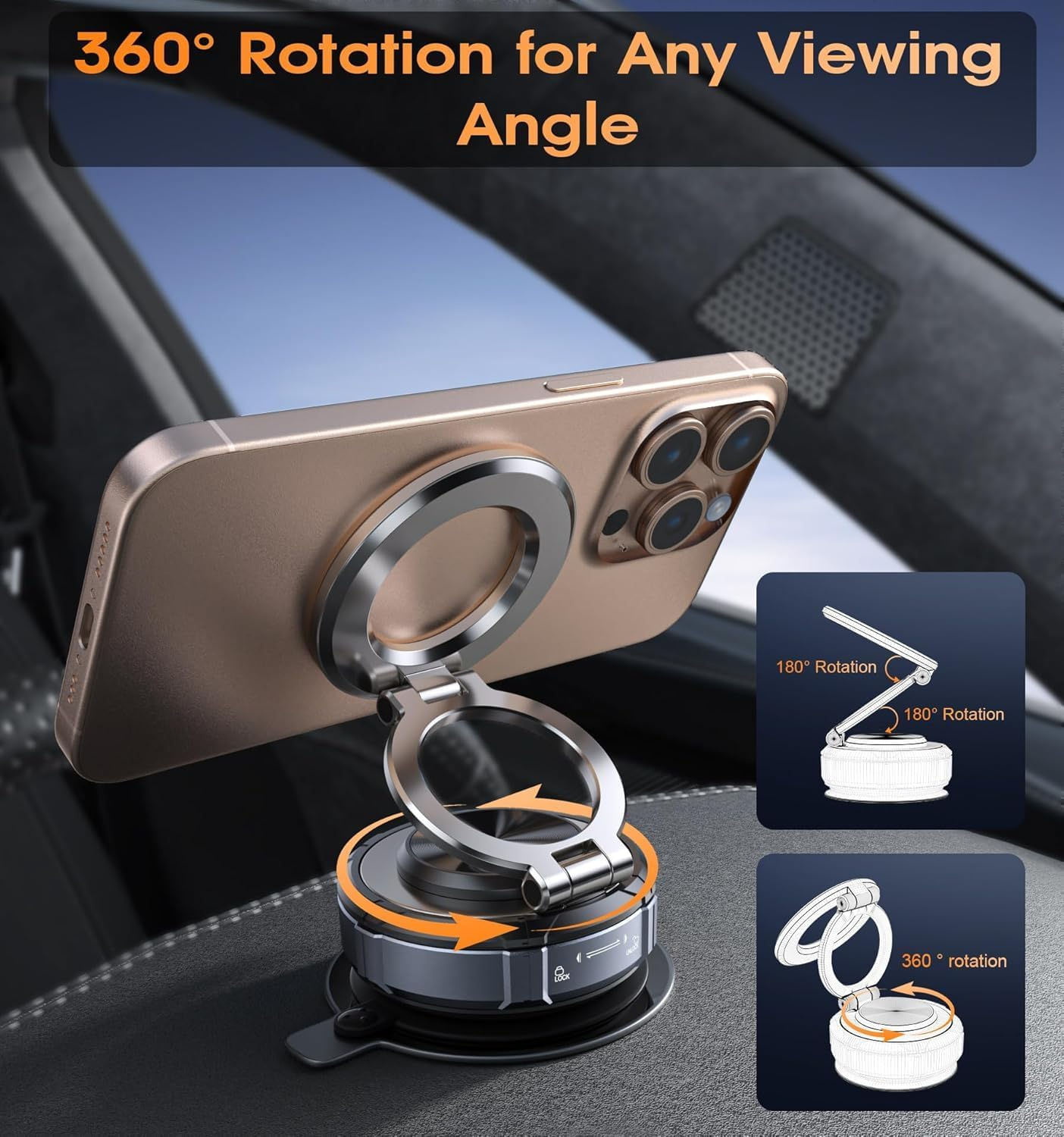 2025 Magnetic 360&deg; Rotating Car Phone Holder - Car Mount, Suction Cup Phone Stand for Iphone 16/15/14 & Android (98LBS) image number 4