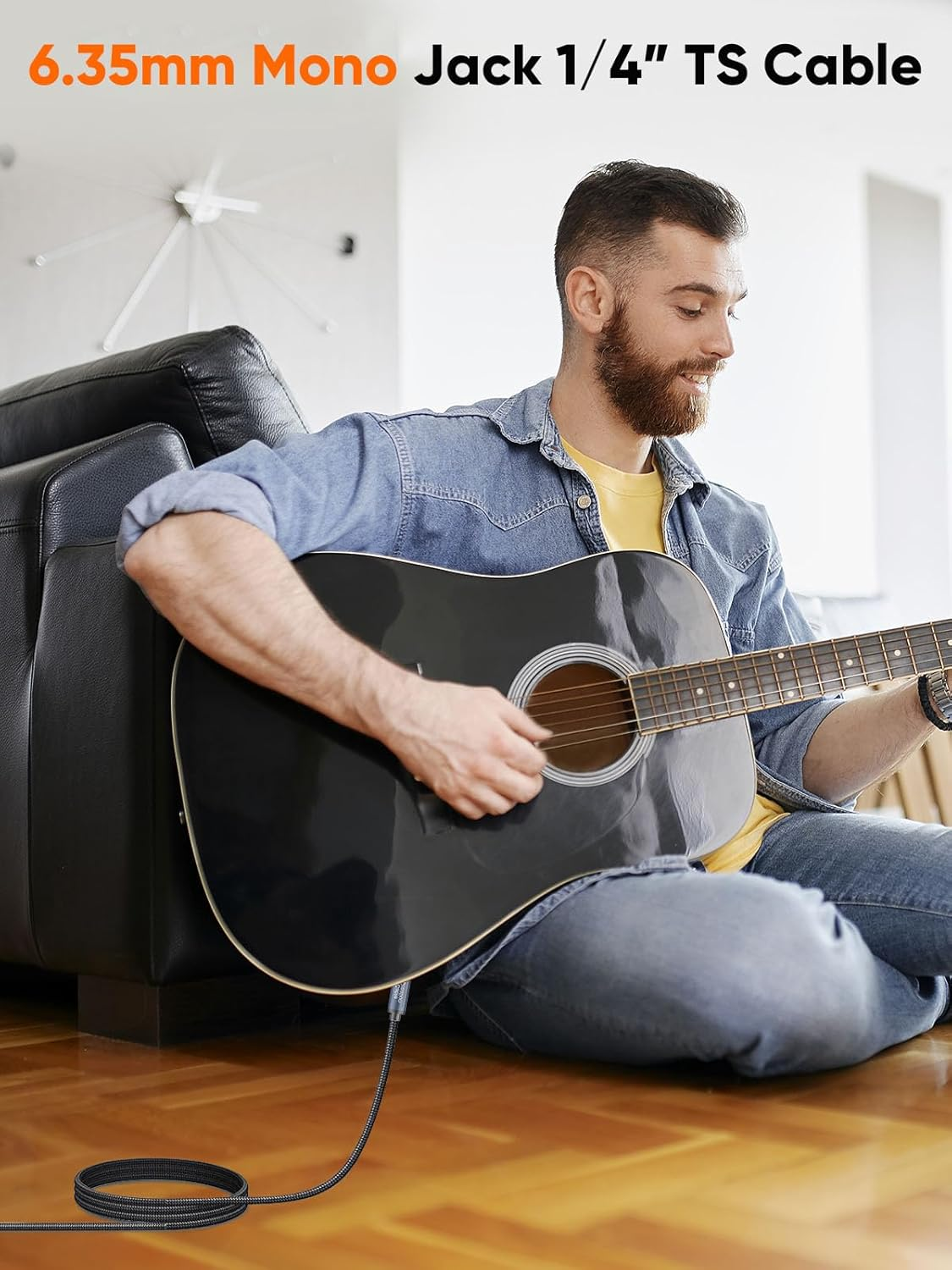 Cablecreation Instrument Guitar Cable (10Ft/3M),6.35Mm Mono Jack 1/4" TS Male to Male Right Angle Audio Cable Nylon Braid for Electricguitar, Bass,Keyboard,Mixer,Amplifier,Amp,Speaker,Equalizer,Grey image number 2