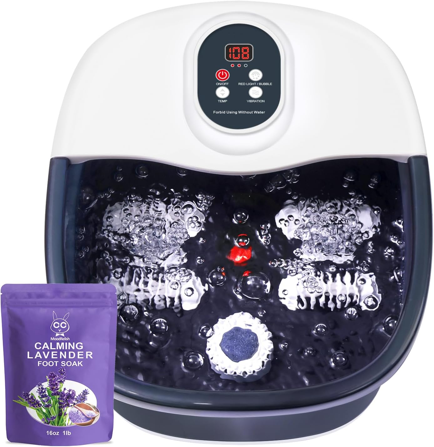 Foootcu Foot Spa Bath Massager with Heat Bubbles and Vibration Massage and Jets, Pedicure Foot Spa Tub of 16 OZ Lavender Epsom Salt, Foot Soaker with Temperature Control
