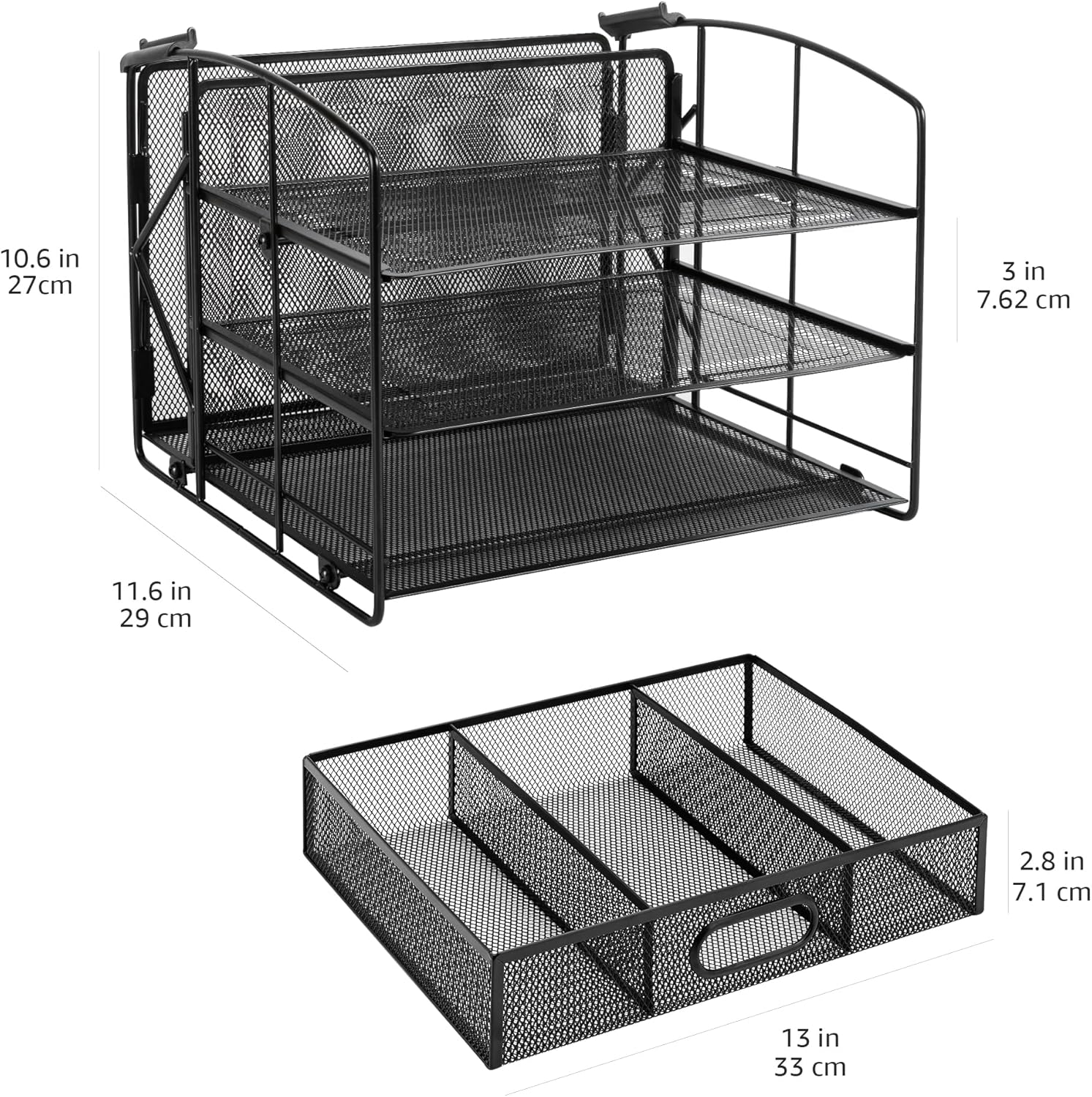 Amazon Basics Rectangular Desk Organizer 3 Tray W/Sliding Drawer and Hanging File Holder, Black image number 5