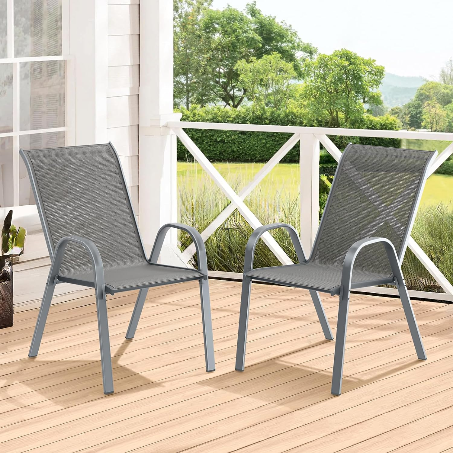 ALFORDSON Outdoor PE Wicker Patio Bistro Set Chairs 2Pcs Grey Color, Metal Frame Conversation Set Chairs for Tables Uv-Resistant, Set of 2 Lounge Chairs image number 3