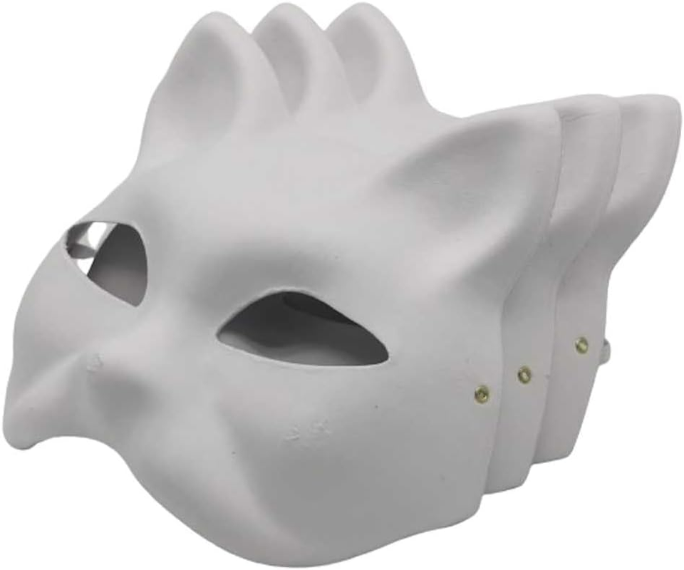 Cat Masks Therian Masks Made of White Paper with Erastic Rubber Band for DIY Painting image number 4