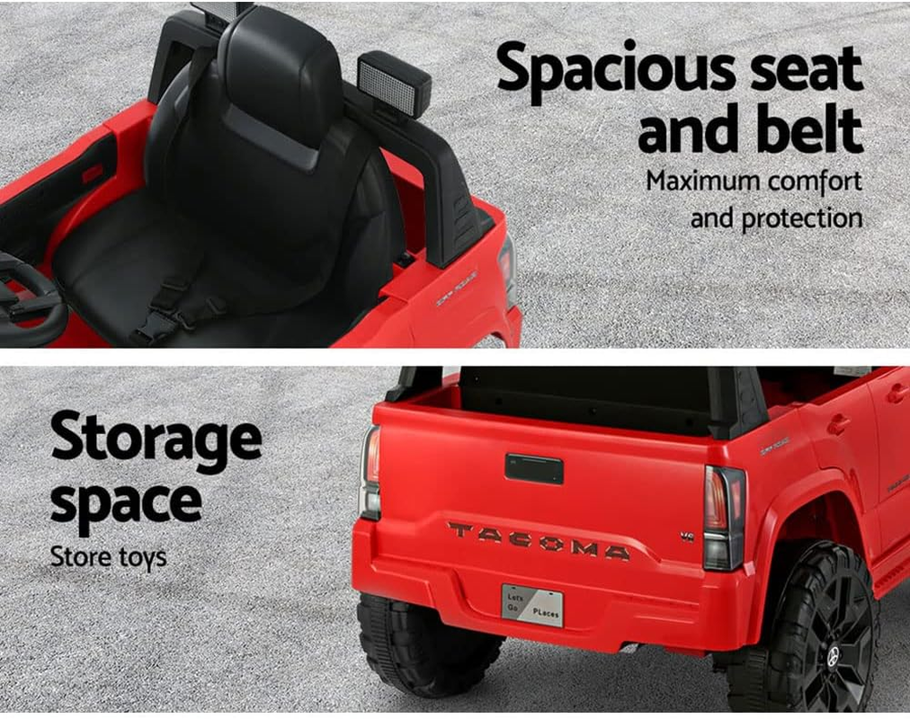 Toyota Kids Ride on Car Jeep, Licensed Tacoma Remote Control 12V Battery Horn Headlight Built-In Music 30Kg Capacity Safety Seat Belt Electric Cars for Toddlers Baby Walkers Little Tikes Kid Toy Red image number 4