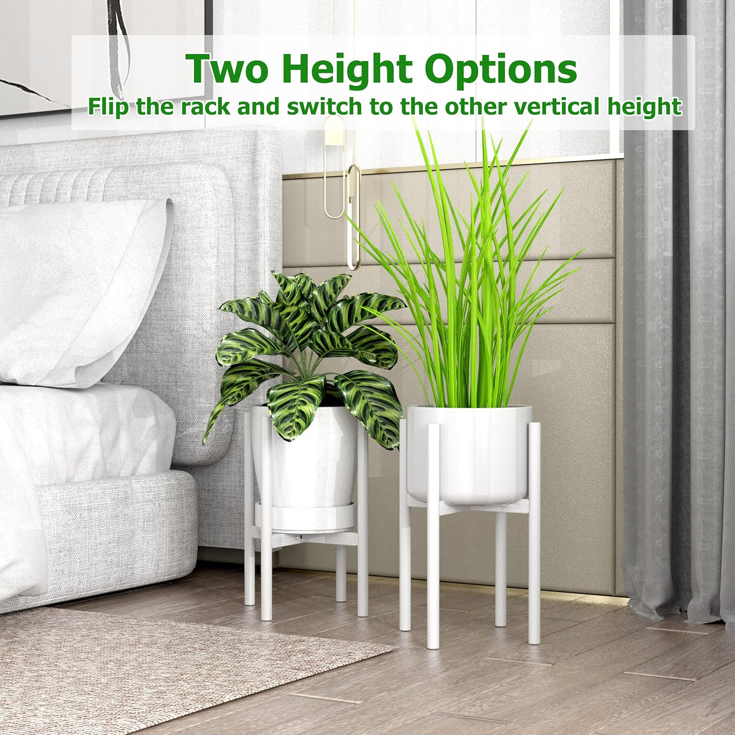 EKNITEY Adjustable Plant Pot Stand: Indoor Outdoor Modern Flower Holder Metal Plant Rack Organizer Planter Stand for Garden Patio Corner Bathroom Living Room Balcony Home Office (White) - Black image number 4