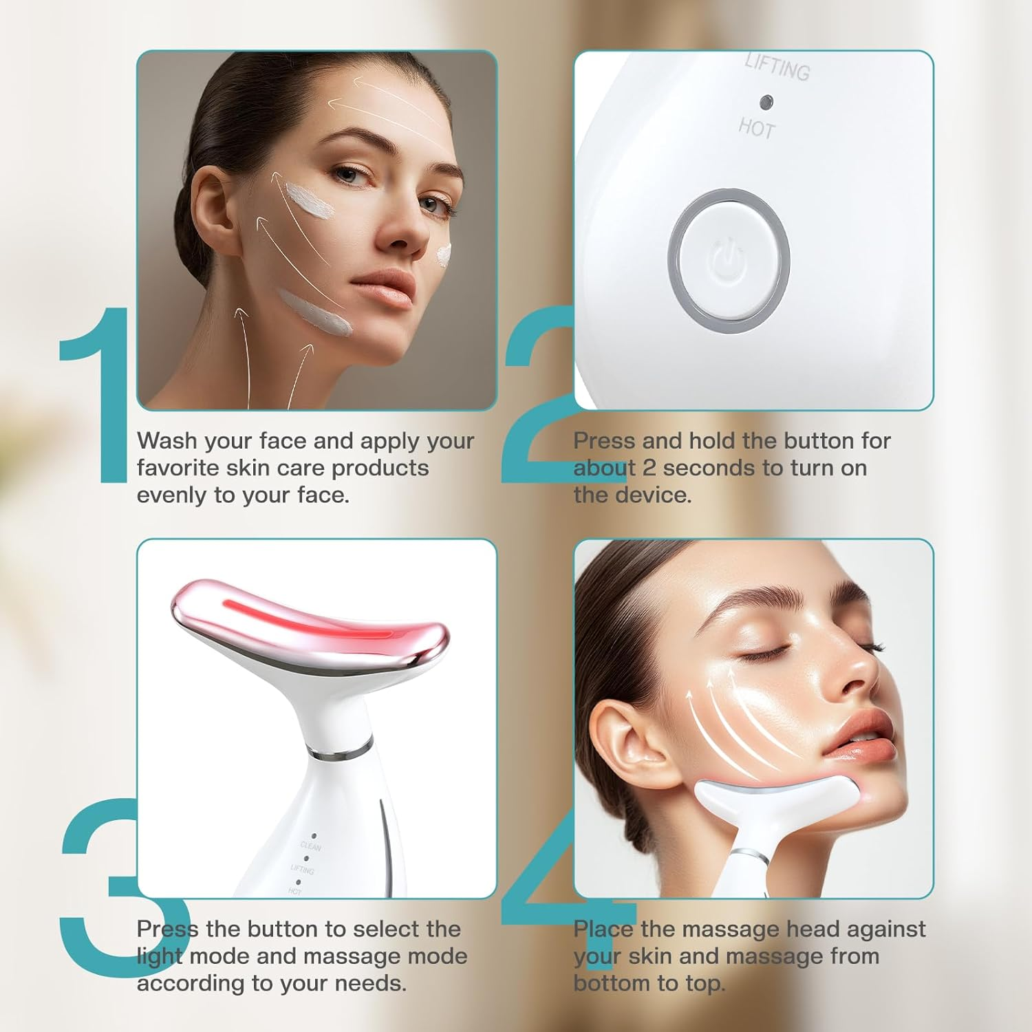 Airelax Face Massager Red Light Therapy Face Sculpting Tool, Facial Massager for Skin Care Face Lifting Device for Face and Neck, At-Home Face Massage Tool with 3 Modes & 3 Lights image number 3