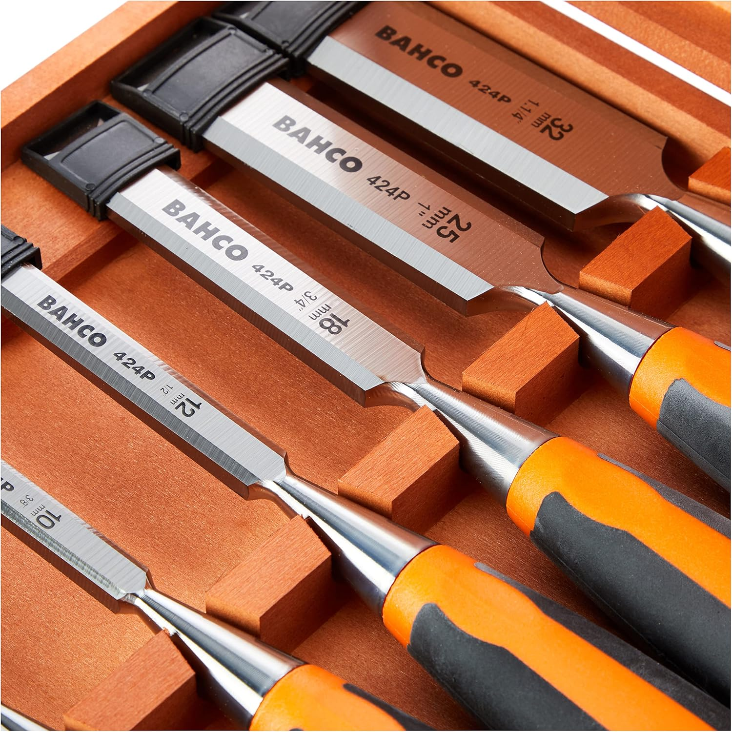 Bahco 424P-S6-EUR BH424P-S6-EUR Chisel in Wooden Box, Multi-Colour, 6/10/12/18/25/32 Mm, Set of 6 Pieces image number 3