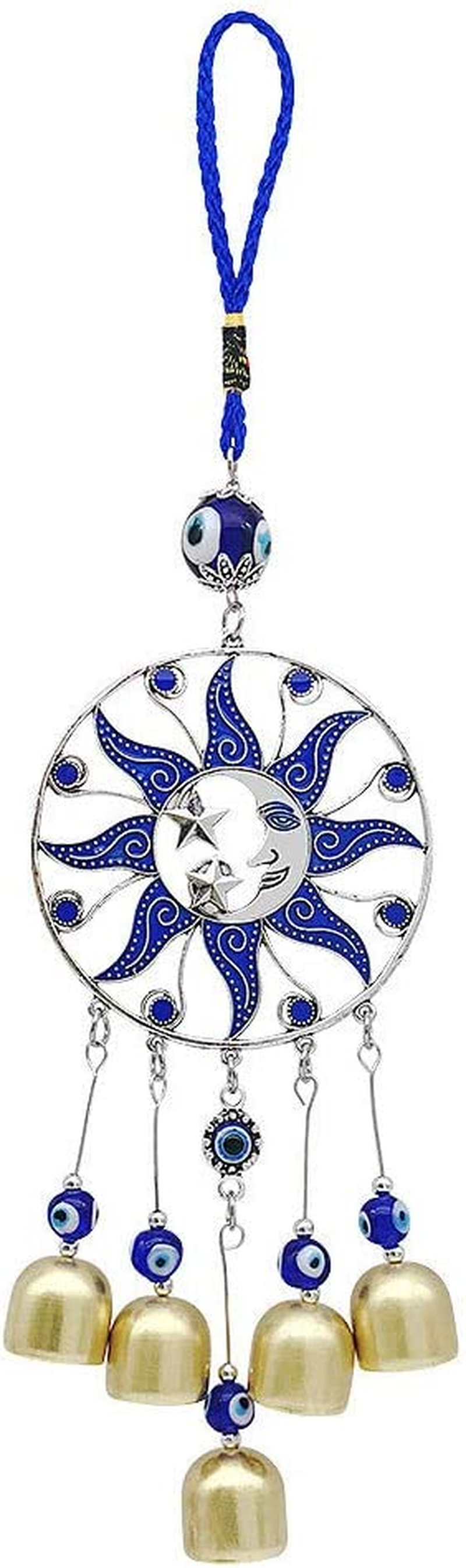 Evil Eye Wind Chimes Evil Eye Wall Hanging Decor Hamsa Hand Hanging Ornament Lucky Wind Bells Sun Moon Hanging Decor (Sun/Moon/Star)