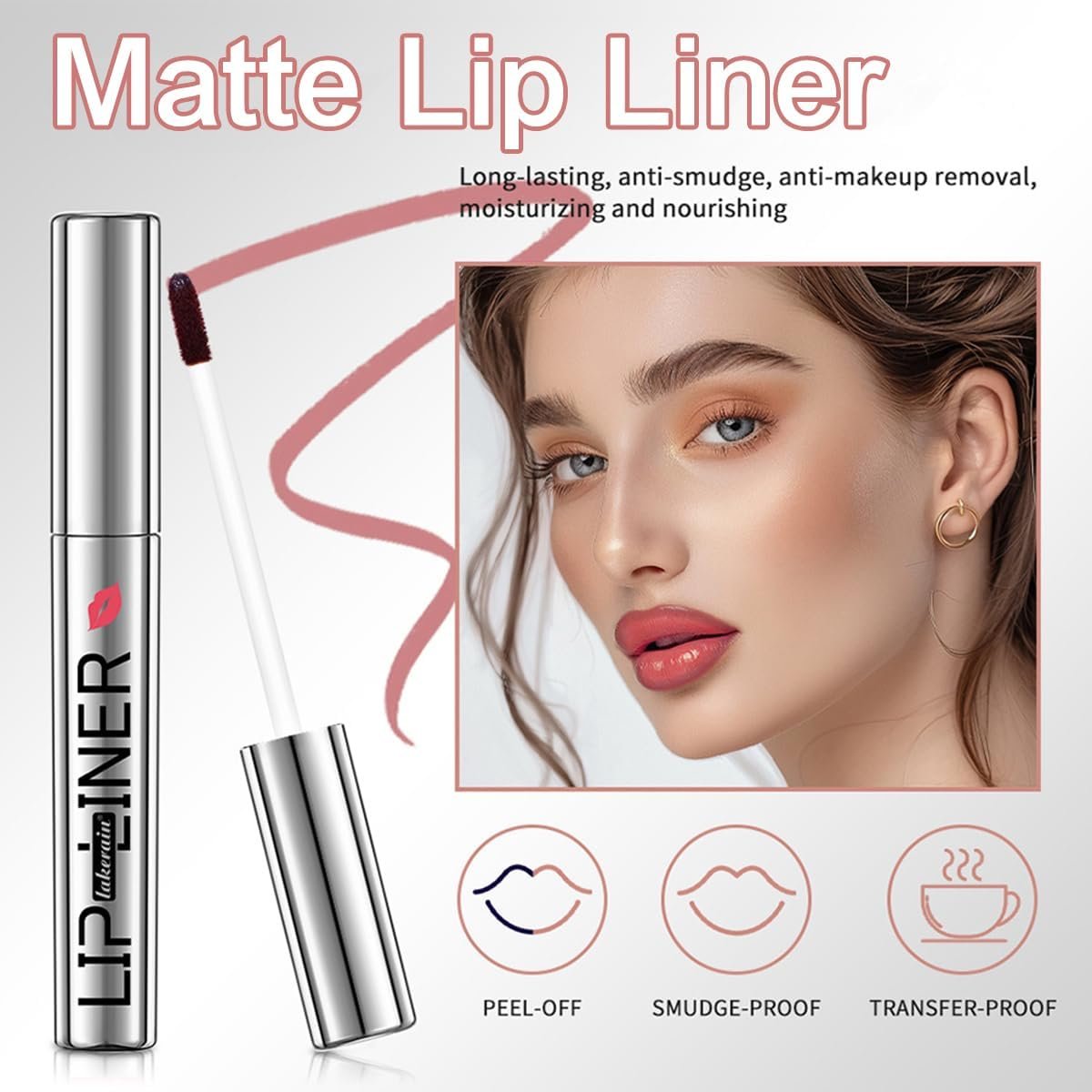 Peel off Lip Liner Stain Liptint Long Lasting Lip Tint Tattoo for Women Girls Detachable Pencil Waterproof Transfer-Proof Matte Lip Gloss,Highly Pigmented Color Finish Lip Tint Stain (01#Rose Pink, M) - 02Coco image number 5