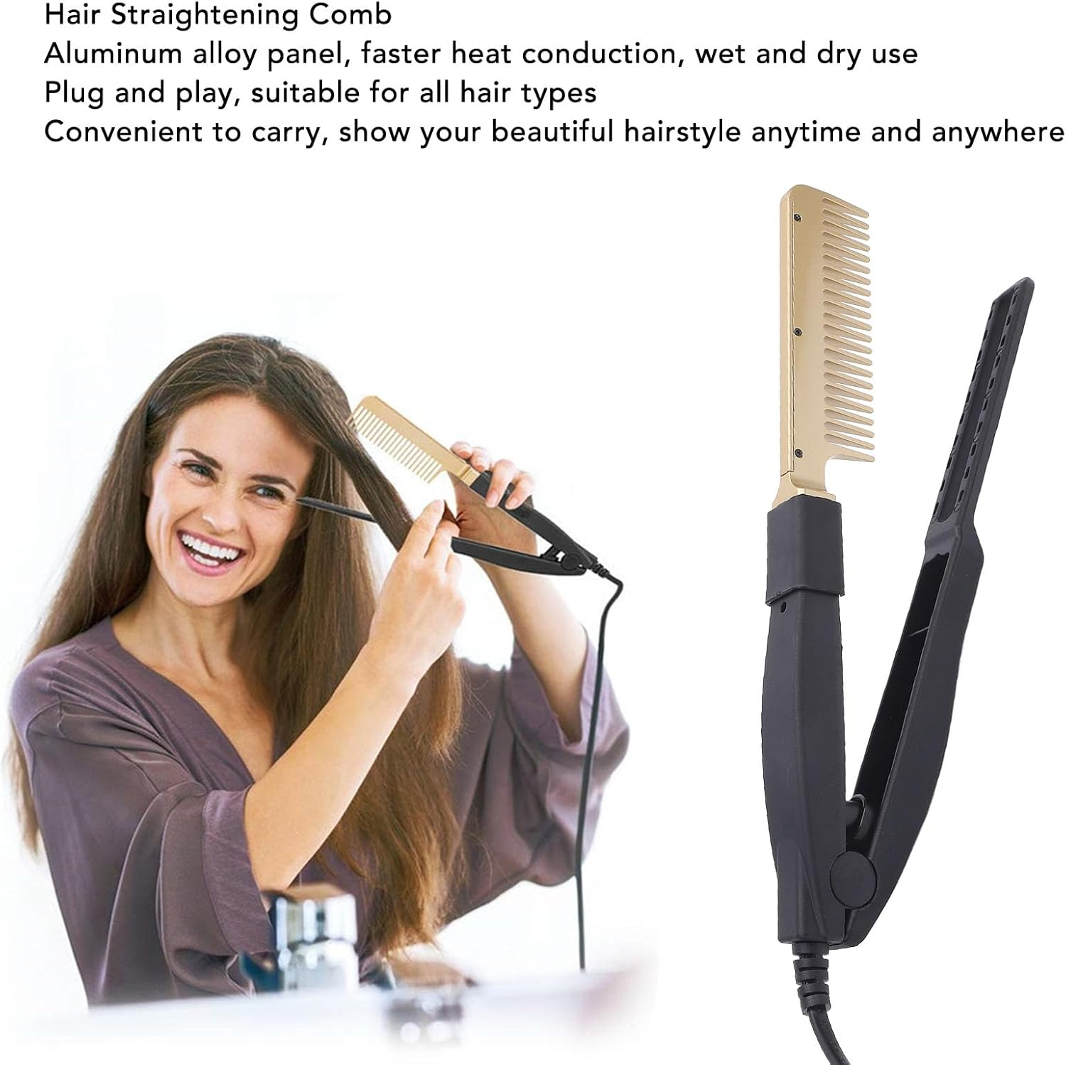 2 in 1 Straightener, Fast Heated Comb for Wet Dry Use, Multifunctional Straightening Comb for Women Styling, Plug and Play (AU) image number 3