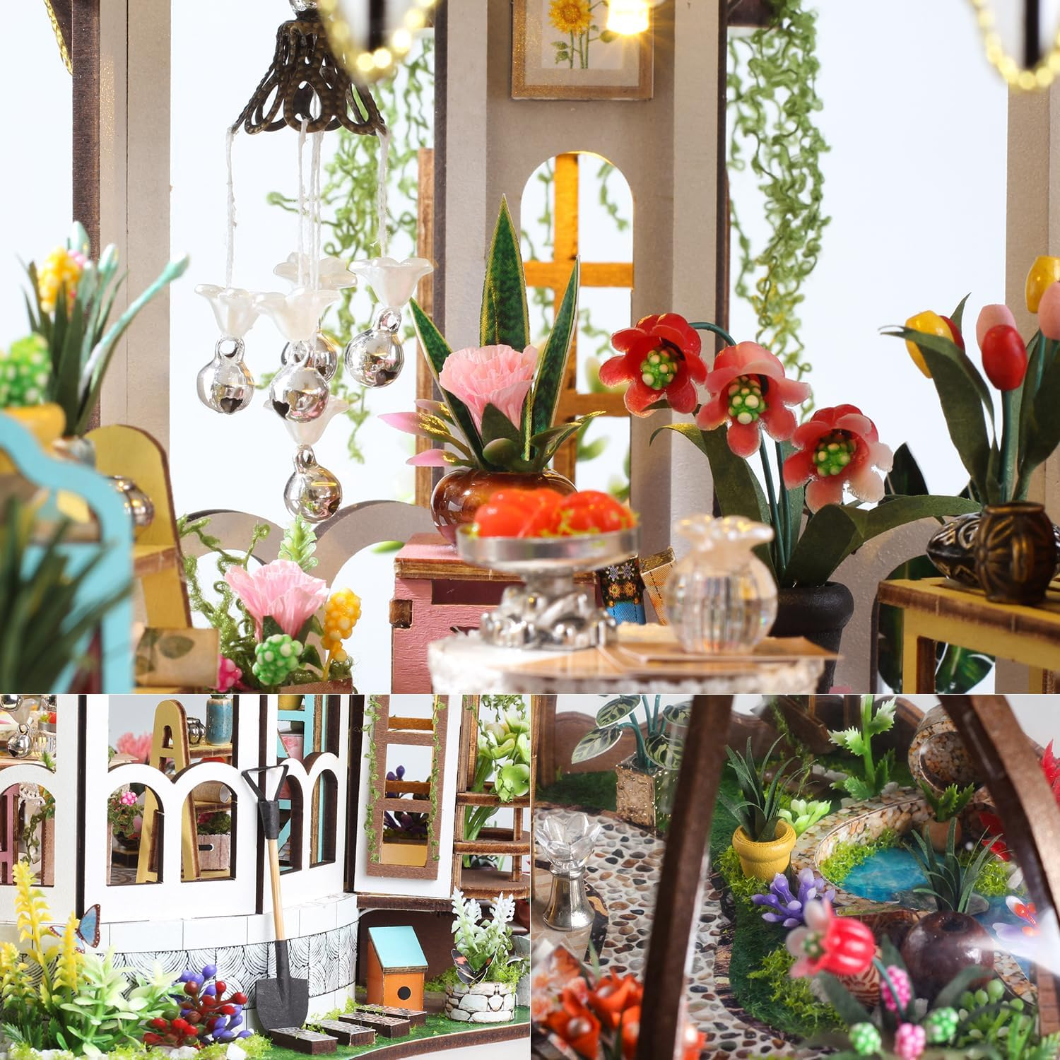 Tukiie DIY Miniature Dollhouse Kit with Furniture, 1:24 Scale Creative Room Mini Greenhouse Wooden Doll House for Kids Teens Adults(Hanging Garden) image number 2