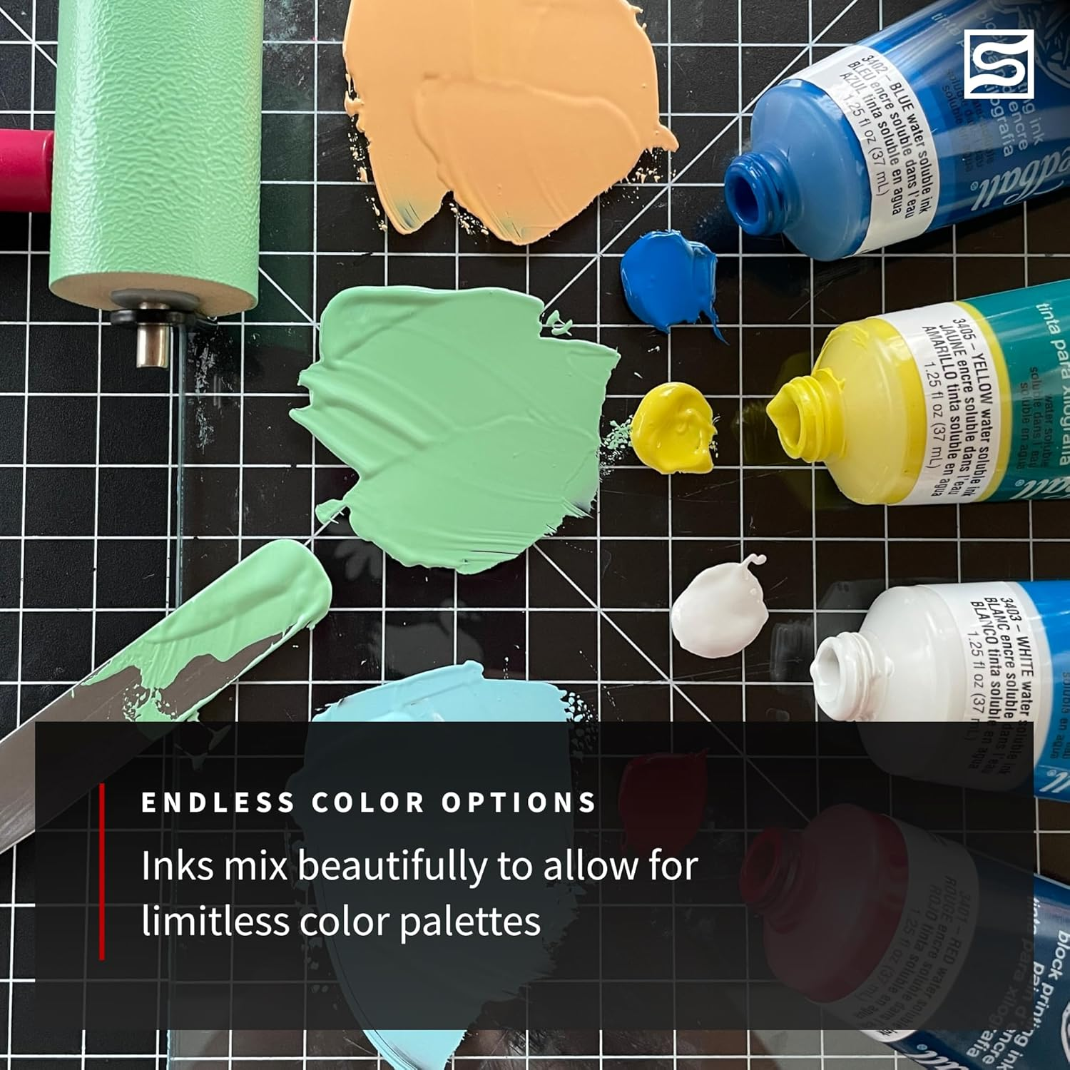 Speedball Block Printing Ink 4-Pieces Set, Multicolour - Quality Inks for Stunning Prints, Easy to Use, Water-Soluble - Ideal for Various Surface Artwork Creation image number 4