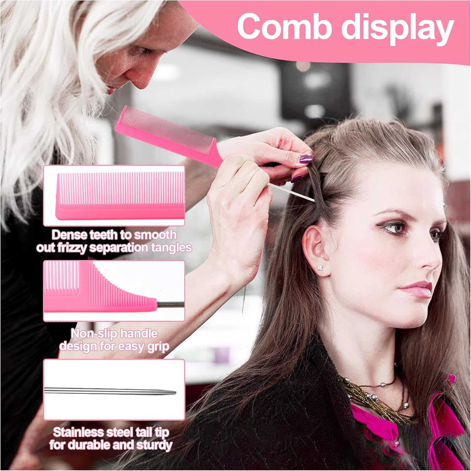 6 Pcs Hair Styling Tools Set - Topsy Tail Hair Tool, Rat Tail Comb, Slick Back Brush, Baby Hair Brush, Edge Brush, Smoothing Comb for Women Girls - 9-Piece Braiding Tool Set With Steel Needle And Highlight Comb image number 3