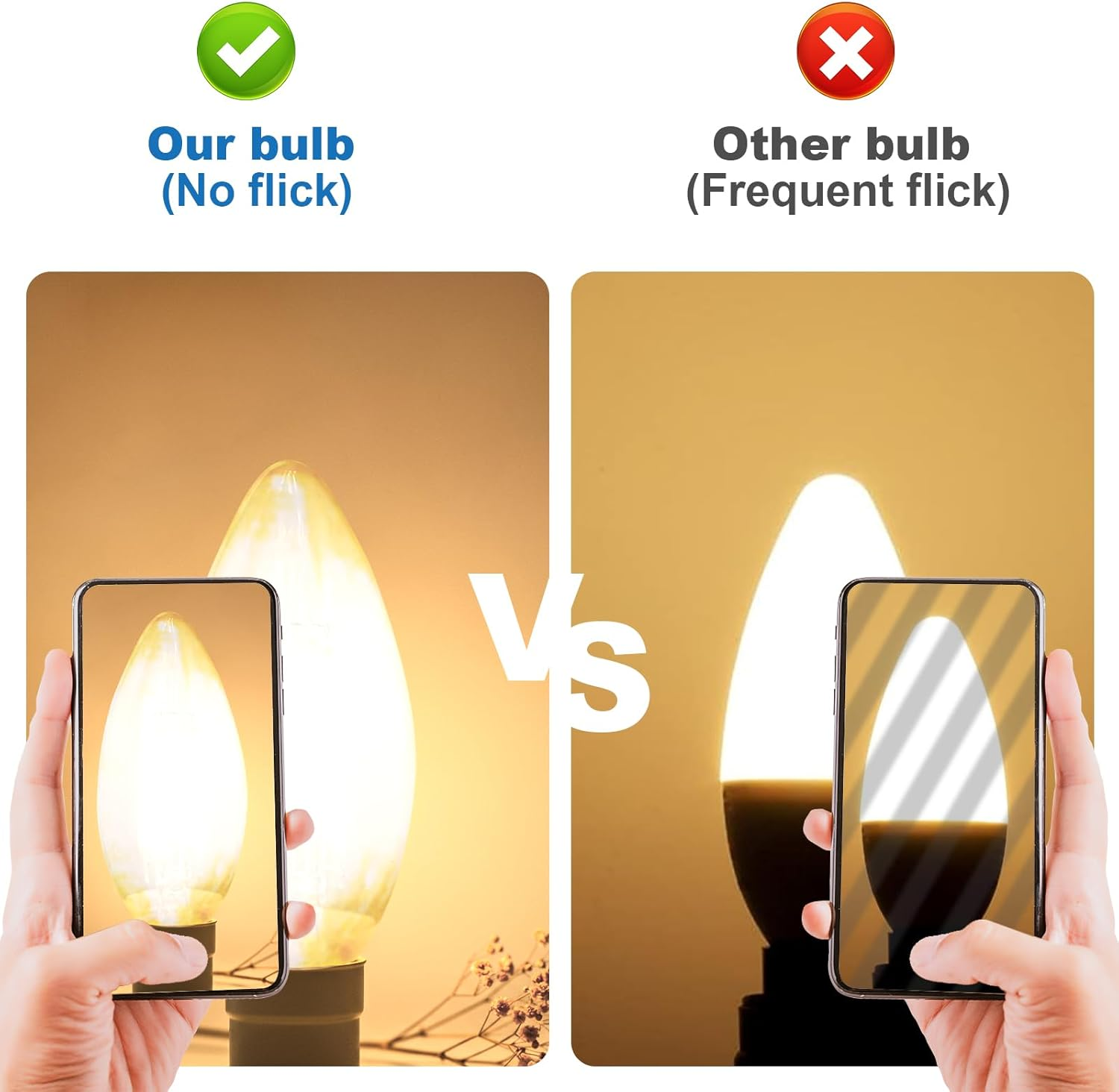 Langplus+ E14 LED Light Bulb, Dimmable Candle Bulbs, 6W, 60W Equivalent Small Edison Screw SES E14 Bulb, Warm White 2700K, C35 LED Filament Bulb for Chandeliers, Ceiling Fan, 10 Pack image number 4