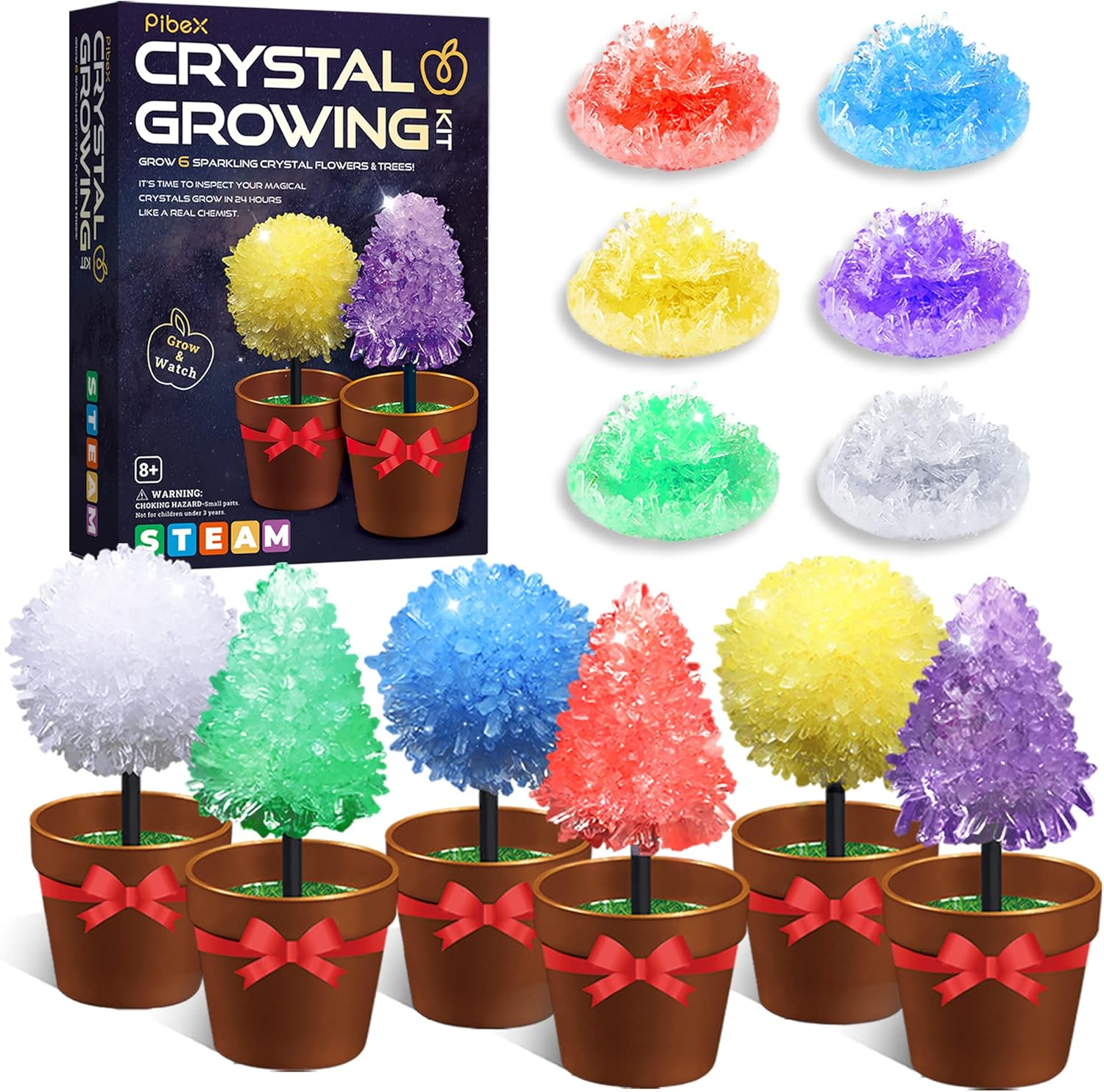Crystal Growing Science Kit for Kids &ndash; Grow 3 Crystal Trees & 3 Flowers in 24 Hours, STEM DIY Chemistry Experiment Set, Educational Toy for Boys & Girls Ages 8-12 image number 1