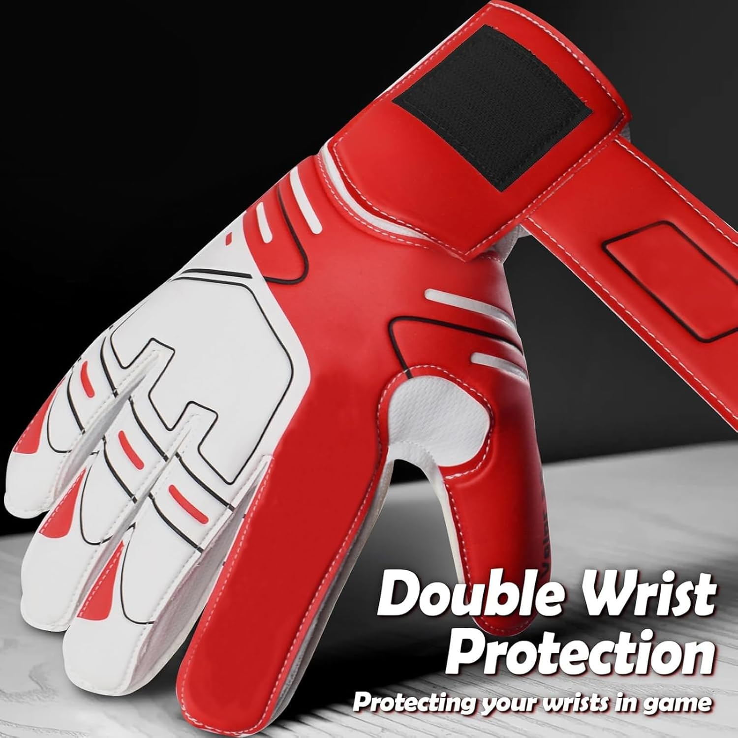 Annuoyi Goalie Gloves, Football Goalkeeper Gloves, Youth Soccer Goalkeeper Gloves, Red, Men'S, Ambidextrous, Latex, Mesh Fabric, Hook and Loop Closure