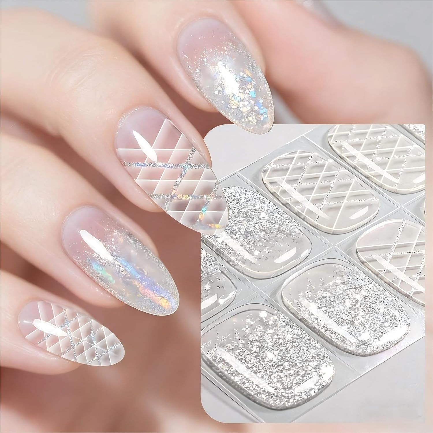 Amiiba 16Pcs XXXXXX French No-Baked Gel Nail Wraps,Waterproof Salon-Quality Self-Adhesive Nail Stickers for Women Girls, No UV/LED Lamp Needed (Lasts 14-28 Days) (Pink Glitter)