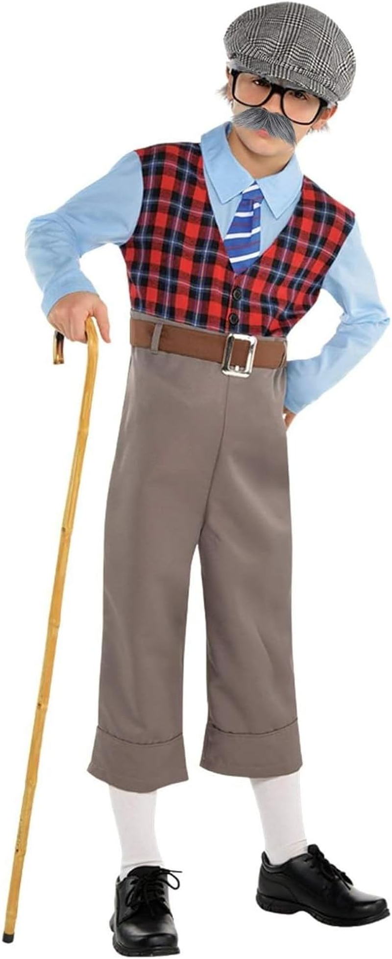 Degpum Old Man Costume for 100 Day of School Grandpa Costume Accessories Glasses with Gray Stick on Fake Mustache & Eyebrows Halloween Costume Set image number 3