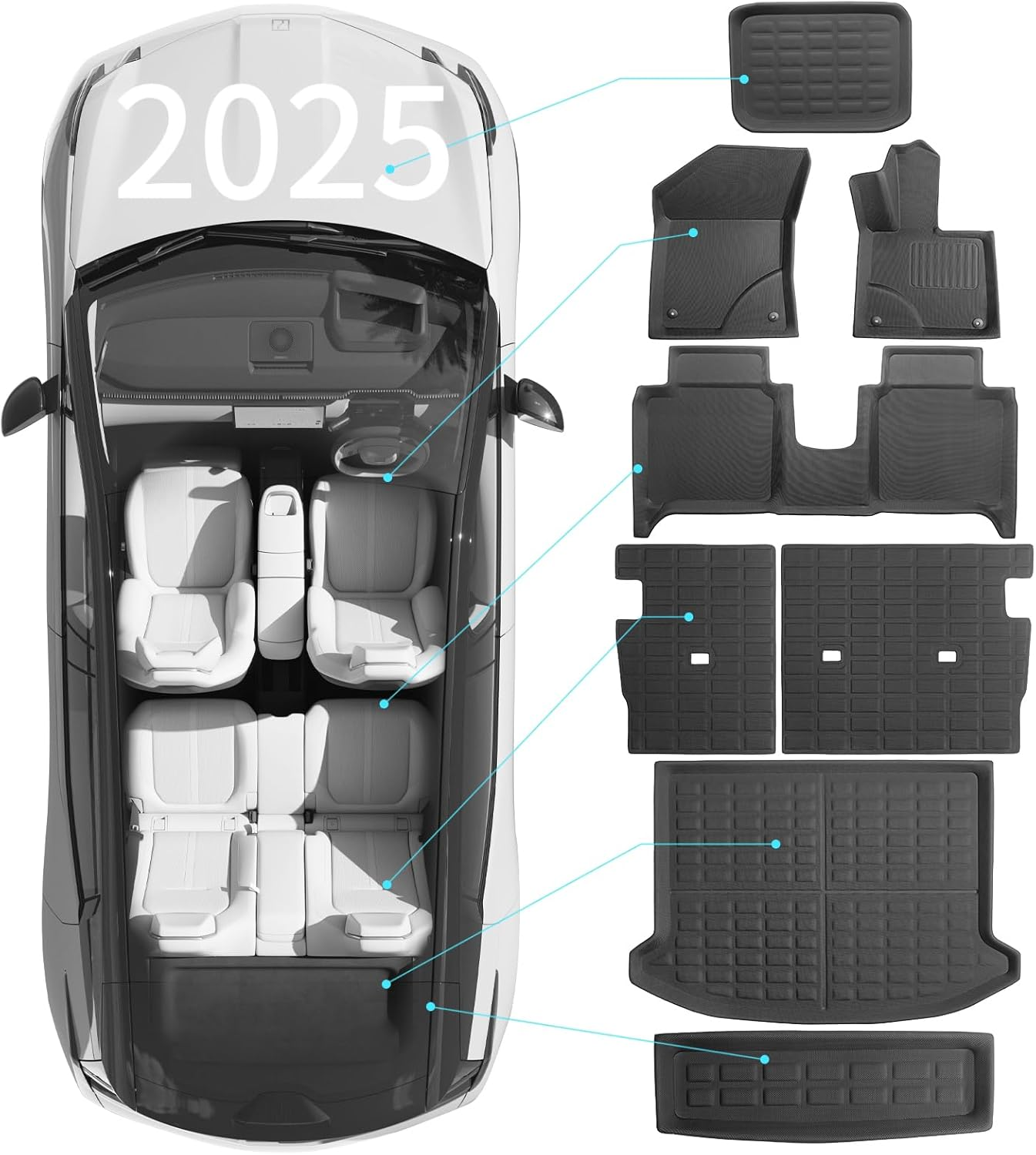 For ZEEKR X 2024-2025 XPE 3D Floor Mats Trunk Floor Mats & Cargo Liners High Performance Waterproof, Wrinkle Resistant, and anti Slip（Au RHD 8 Piece Set image number 5