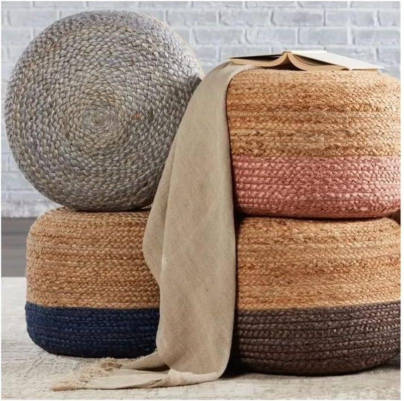 La'Grace Home Ombre Hand Braided Jute Cotton Pouf Ottoman, Jute Olive image number 5
