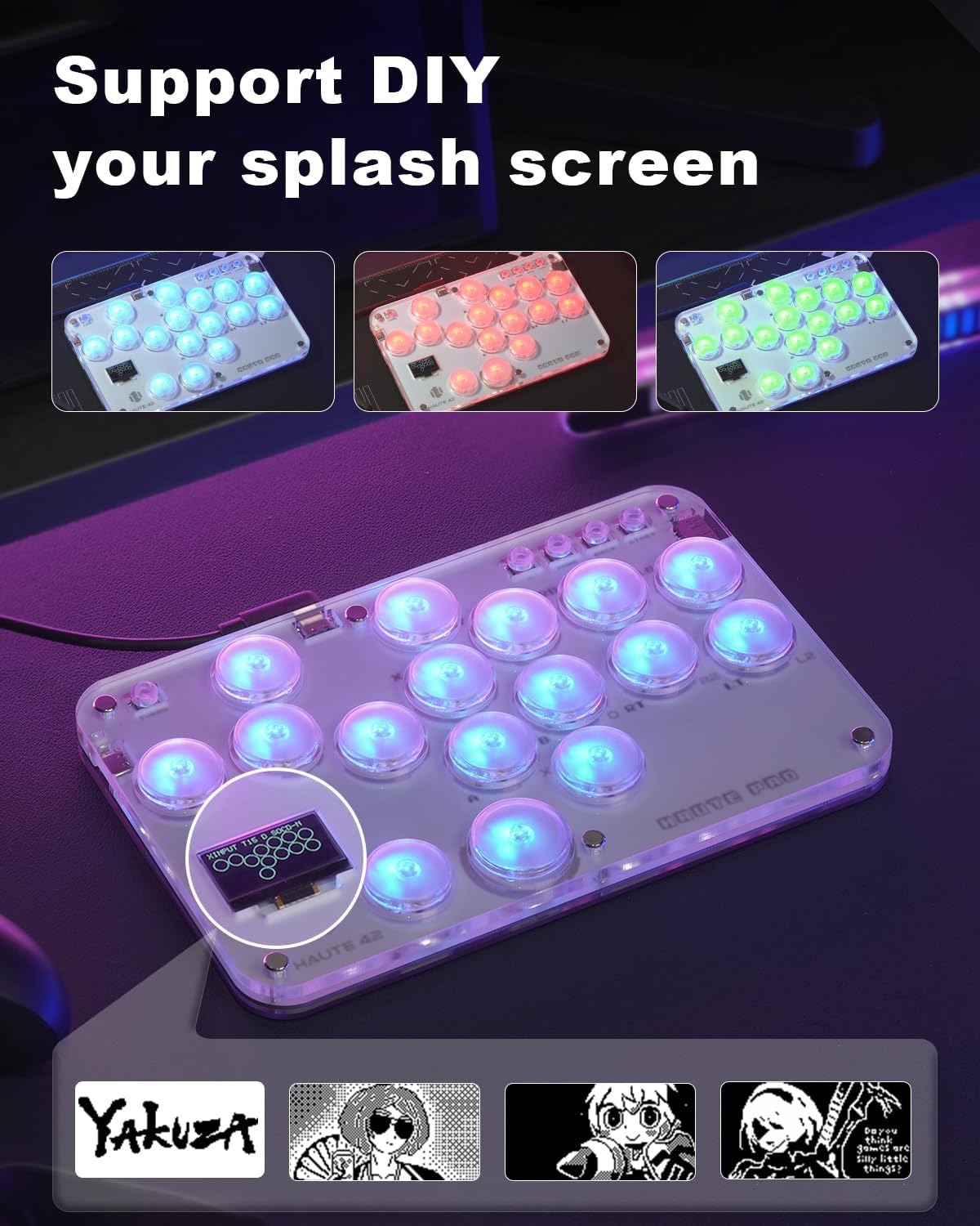Haute42 Leverless Controller Arcade Stick: S16-C Leverless Controller with Kailh Crystal Low-Profile Switches,Leverless Arcade Controller Street Fight for Pc/Ps3/Ps4/Switch Support Hot Swap & SOCD