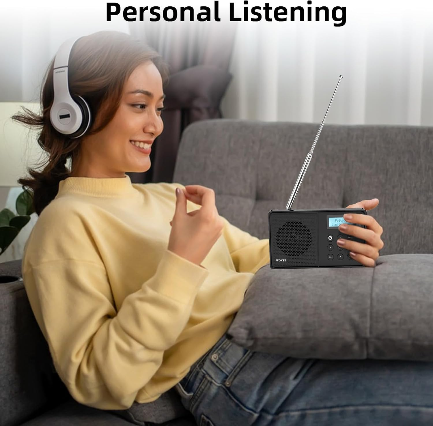 DAB Radio Portable, WOVTE DAB+ Digital Radio Rechargeable FM Radio, Small Radio with Bluetooth, DAB Radio Mains Powered or Battery with 40 Presets LED Display Alarm Clock Sleep Timer Headphone Socket image number 2