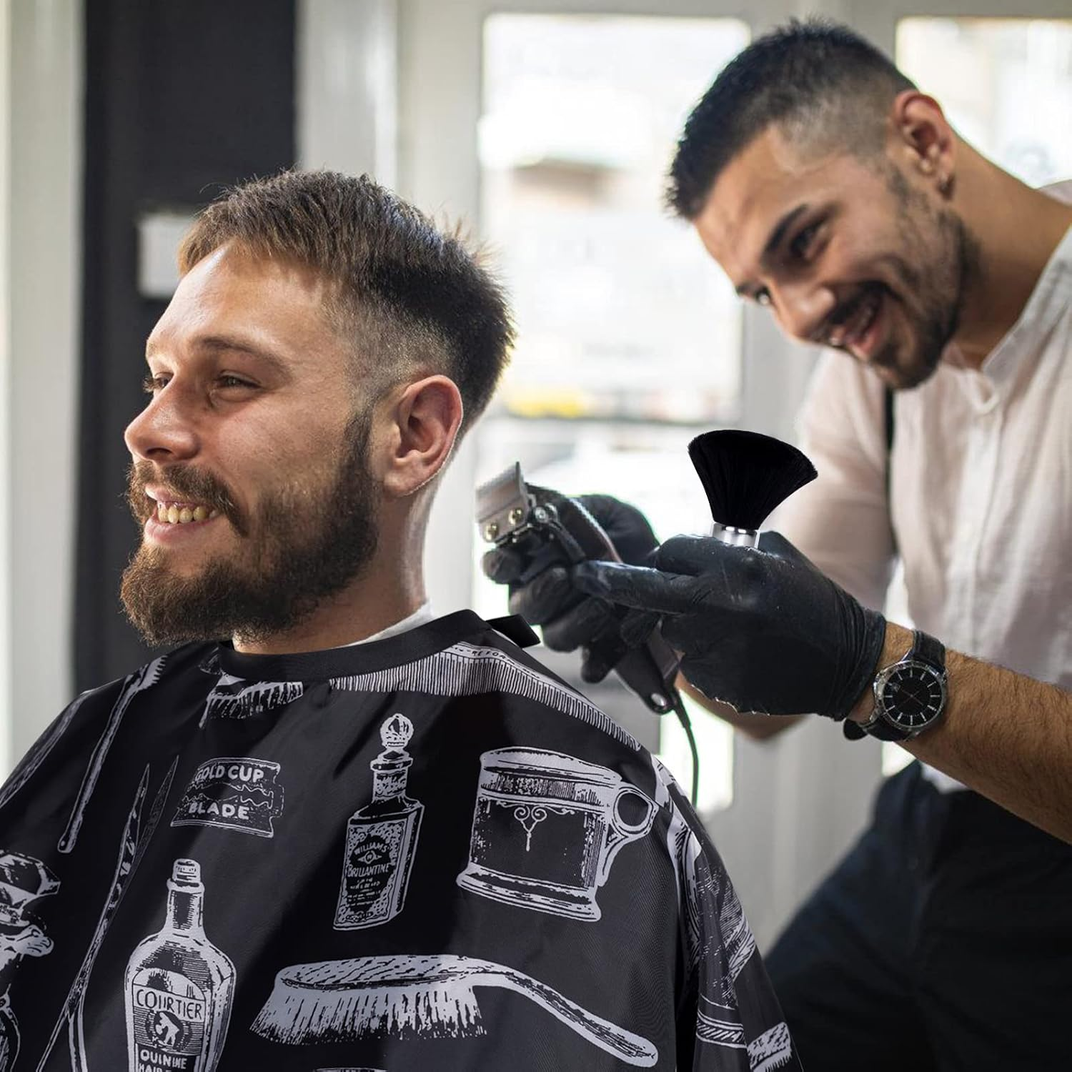 Meinraum Hairdressing Cape Adult with Hairdresser Waterproof Hairdressing Cape Neck Brush Adjustable Press Stud Hair Cutting Cape Black Hairdressing Set for Household Salon Hair Cutting, Black, One Size