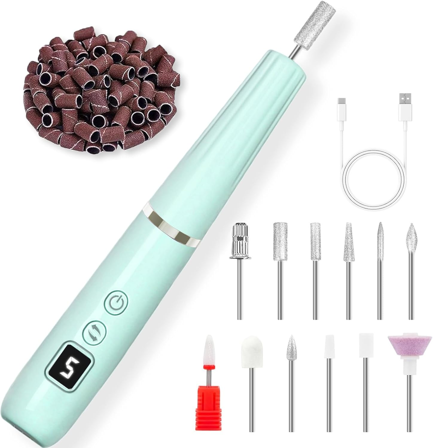 Cordless Electric Nail Drill with 360&deg; Ring Light, Portable Nail File Kit for Acrylic, Gel Nails, Portable Home Manicure Kit for Manicure and Pedicure(Turquoise) image number 5