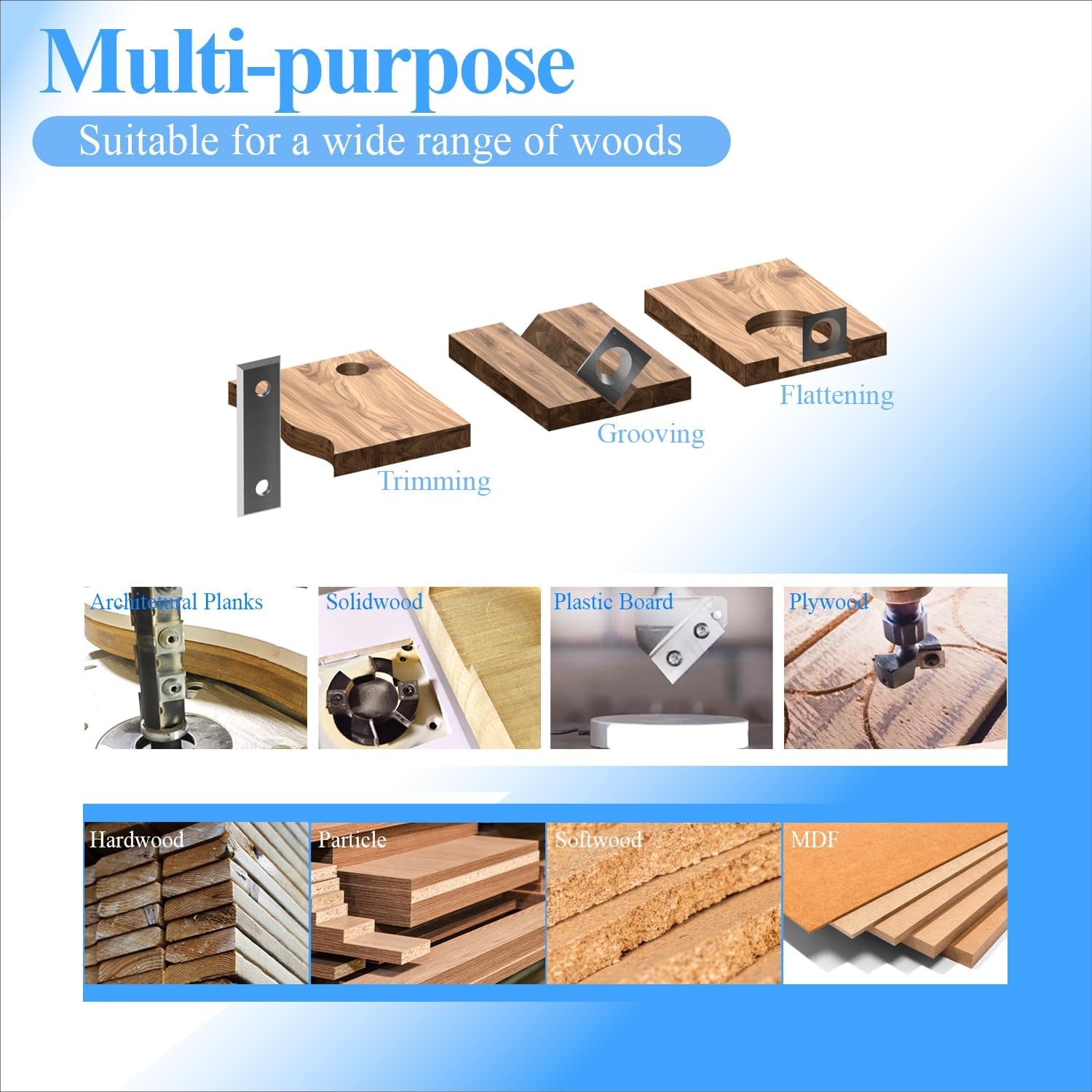 Asieg Tool 60X 12 X 1.5Mm 2-3/8 Inch Carbide Inserts Cutter Blades Paint Scraper 2 Edges for Woodworking Surfacing Groove Helical Planer Cutter Heads and Hand Hold Scraper 10Pcs