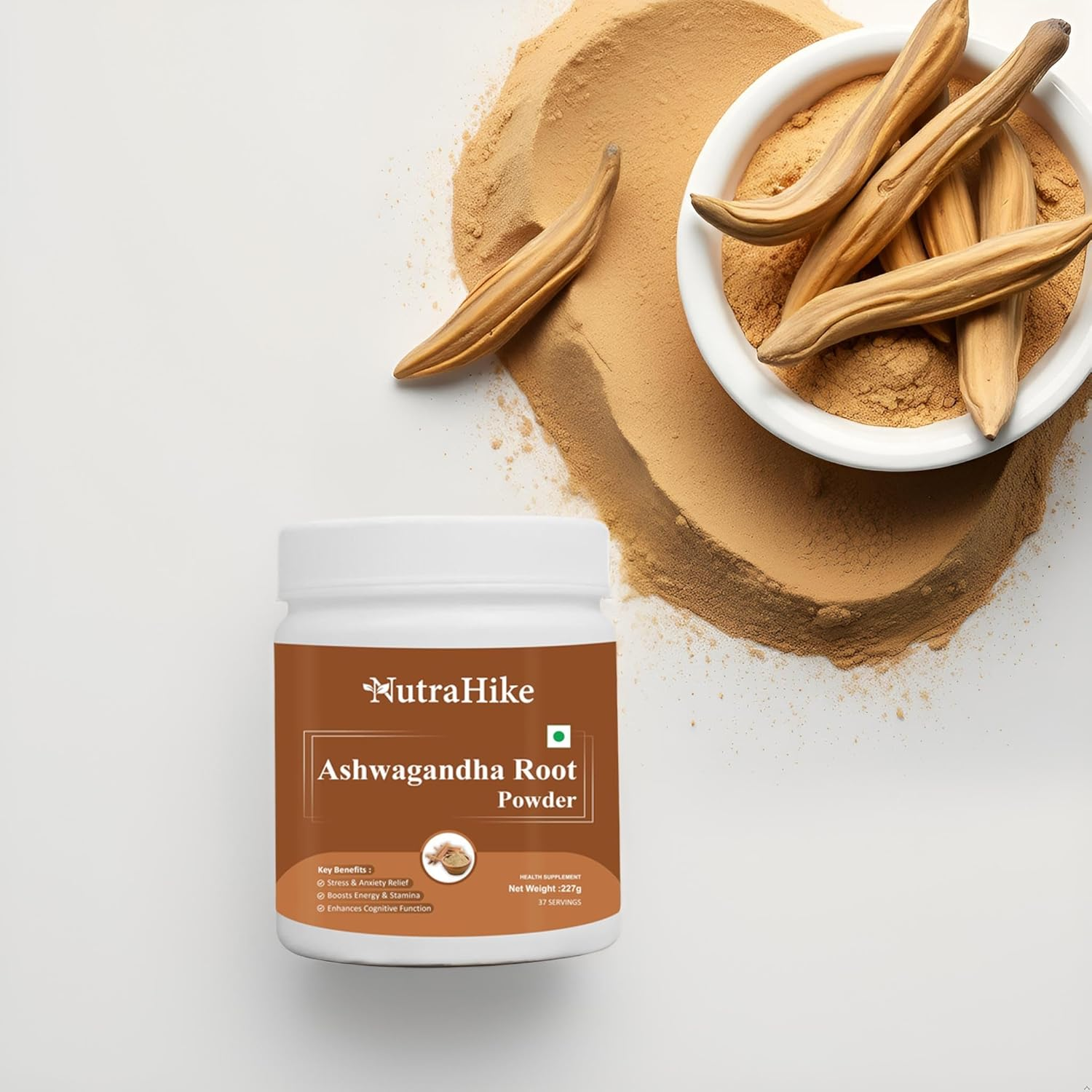 Nutrahike Organic Ashwagandha Root Powder 227G &ndash; Natural Stress Relief, Boosts Energy & Immunity, Supports Mental Clarity & Relaxation, Adaptogenic Superfood for Wellnes image number 1