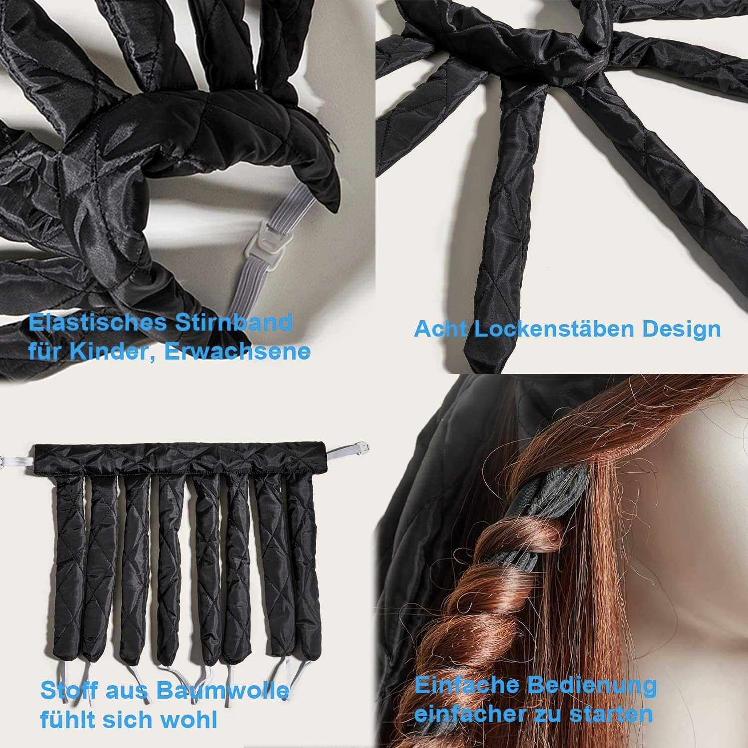 Heatless Headband, Octopus Hair Curler, Overnight Curls without Heat for Long Medium Hair, Silk Band, Soft Headband, Wave Tools for Women, Girls, Black - Pink image number 3