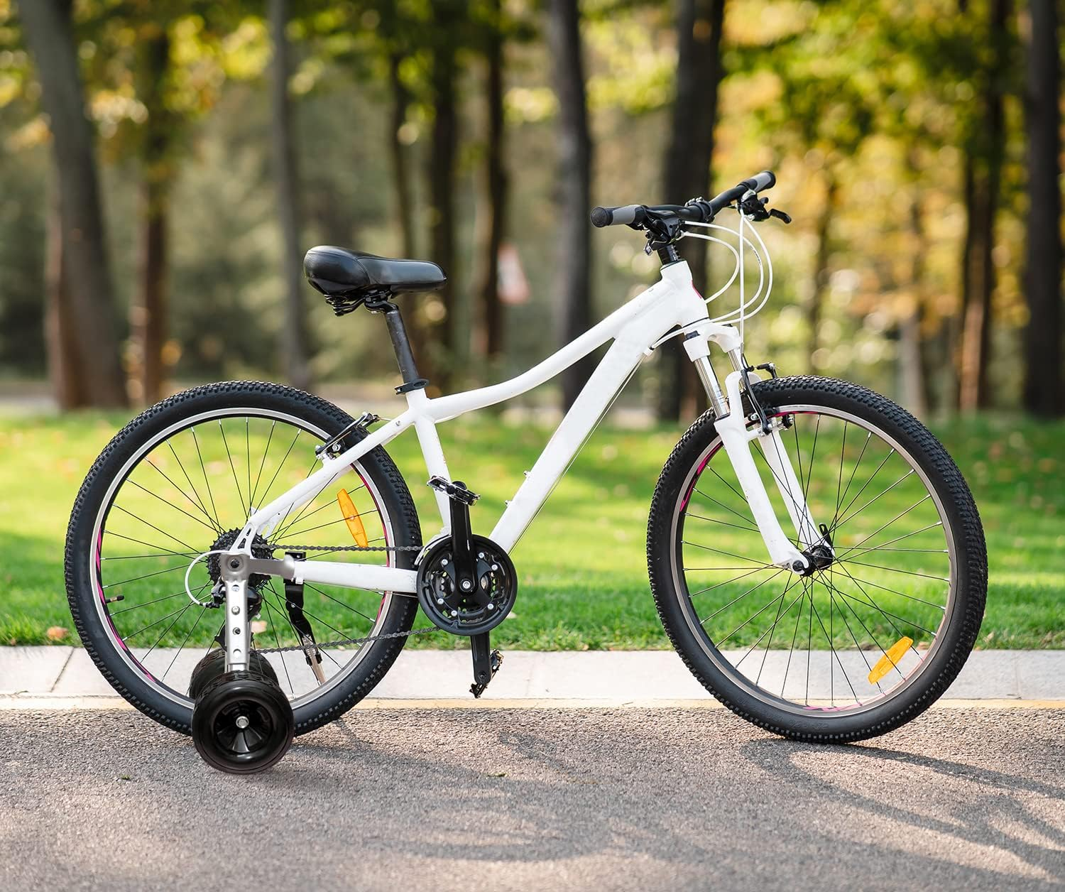 MOSHAY Roll over Image to Zoom in Bicycle Training Wheels Fits 16 18 20 22 24 Inch Kids Variable Bike(Black) image number 1