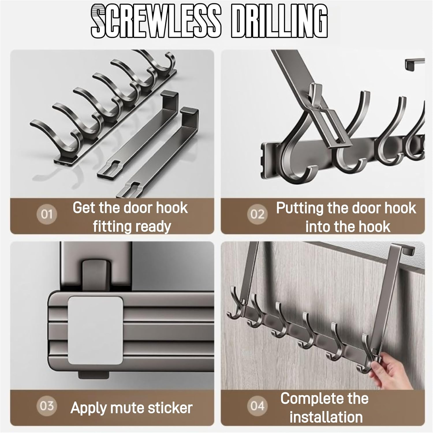 Over the Door Hook Hanger with 6 Double Coat Hooks over the Door, over the Door Towel Rack, Towel Rack behind Bathroom Bedroom Closet Door for Hanging Clothes, Towels, Hats, Etc. (Matte Gray) image number 1