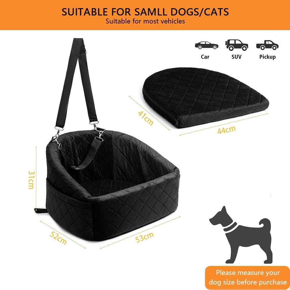 HYAVIA Dog Car Booster Seat for Small & Medium Dogs under 30Lbs with Safety Belt & Storage Pockets - Detachable Washable Travel Bed for Front & Back Seats (Black) image number 5