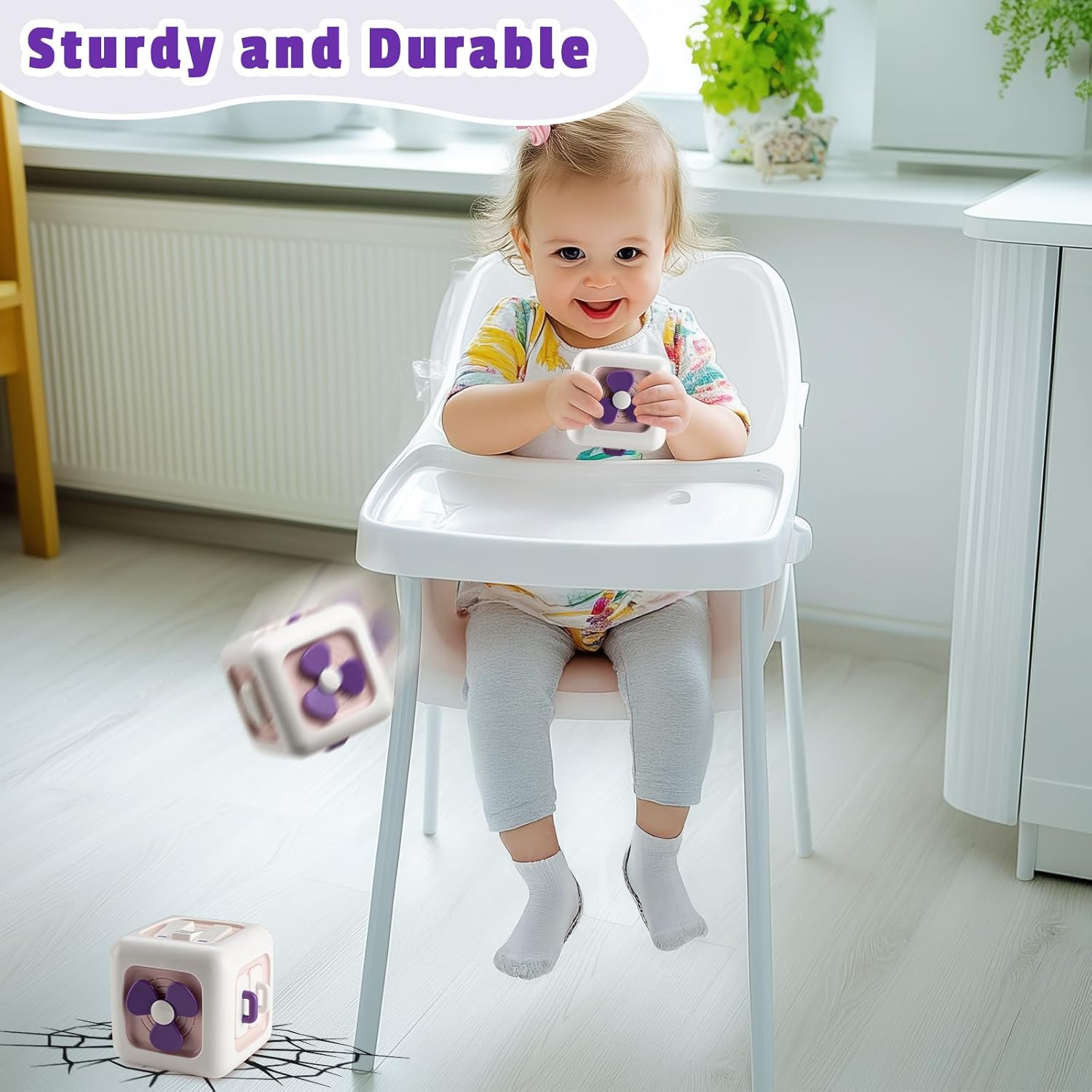 Montessori Busy Cube for Babies Toddlers, Sensory Travel Toys 6-12 Months for Plane, Baby & Toddler Learning & Education Toys for 1 2 Year Old Boy Girl Gifts, Newborn Baby Gifts, Purple image number 3