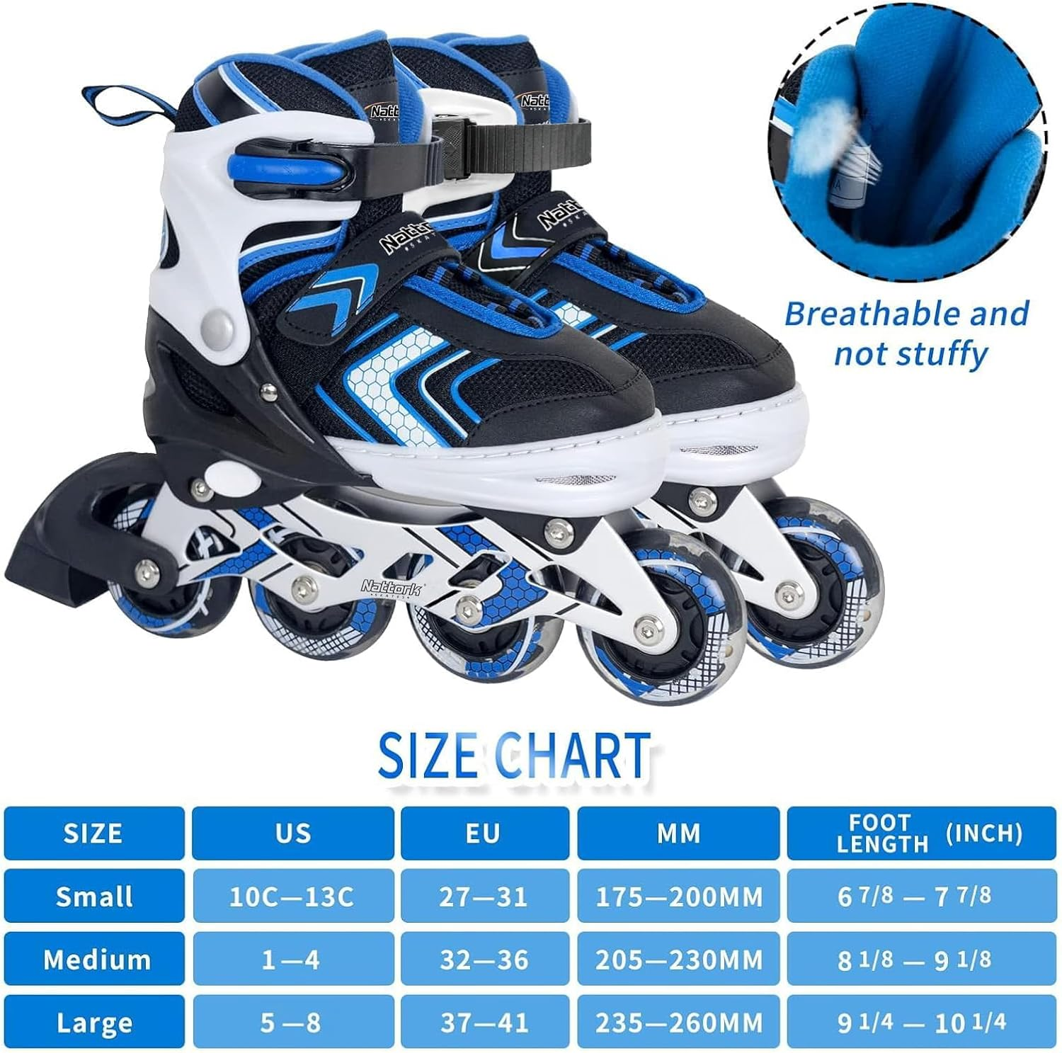 Nattork Inline Skates for Girls and Boys with Full Light up Wheels, Adjustable Beginner Roller Skates for Kids Youth image number 7