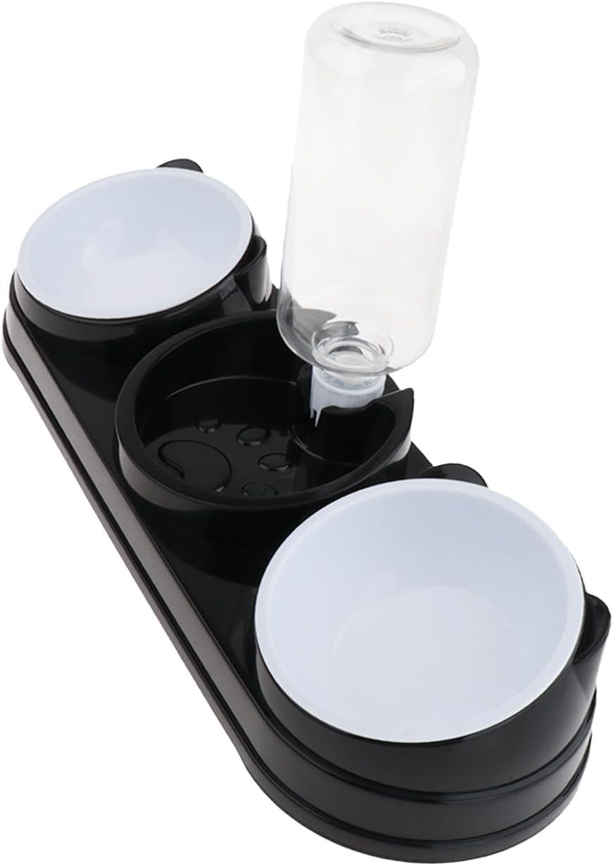 Shengquanhao 3-In-1 Cat Bowl Set, Elevated Pet Bowls with Automatic Water Bottle, Raised Cat Bowl, Wet and Dry Food Bowl for Puppy Drinking, Black